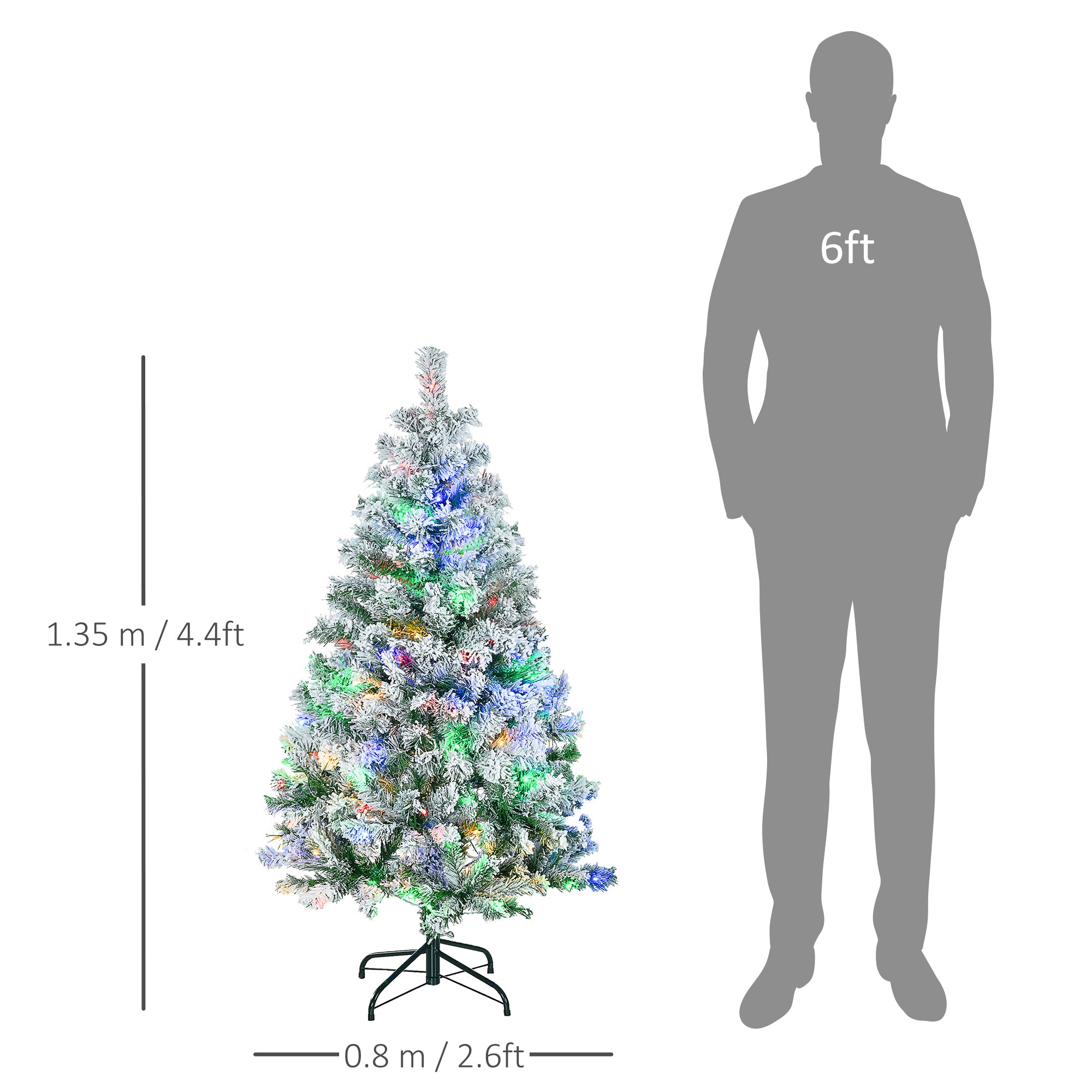 HOMCOM 4.5ft Pre Lit Snow Flocked Artificial Christmas Tree Holiday Décor with 150 Warm White or Colourful LED Lights and 311 Tips, Steel Base