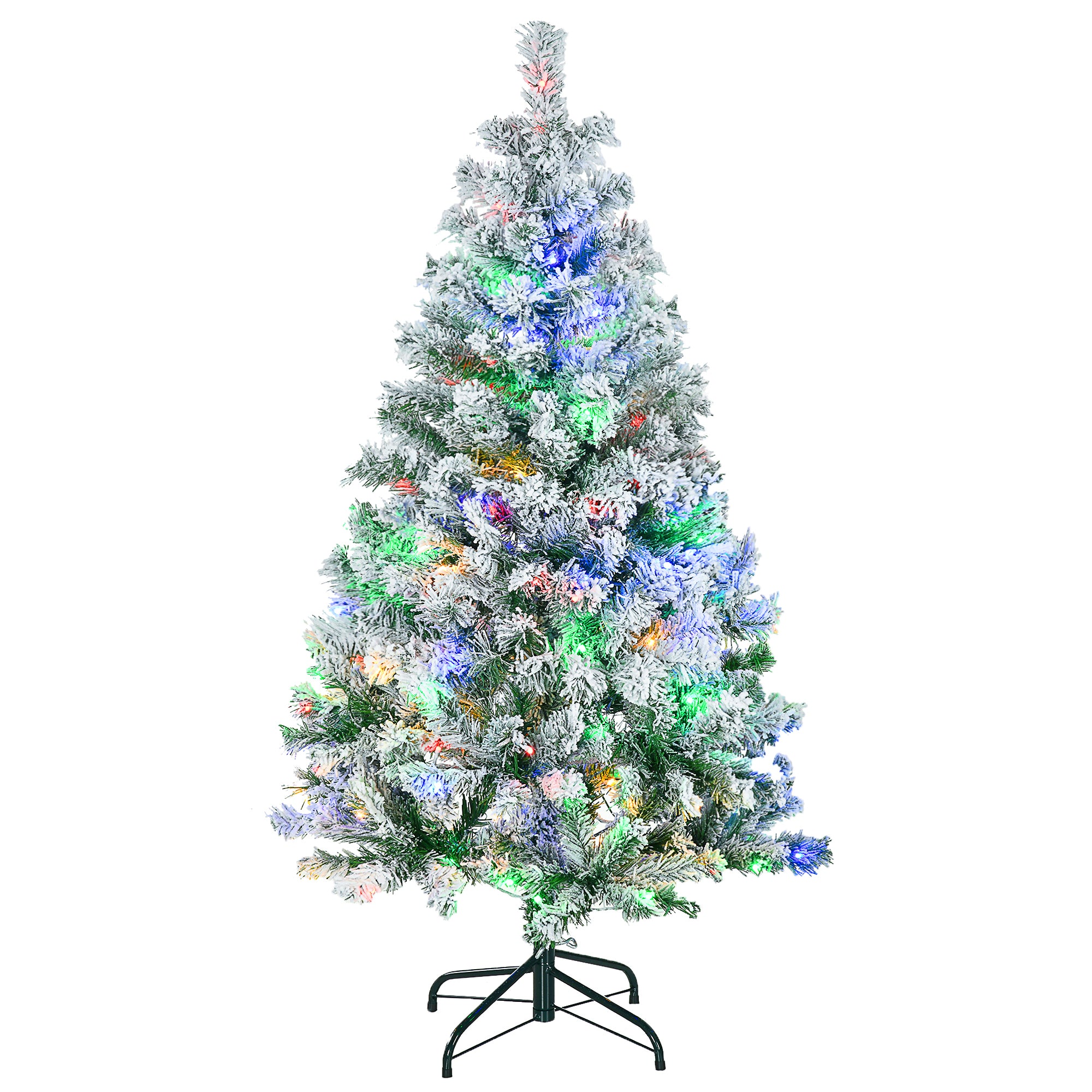 HOMCOM 4.5ft Pre Lit Snow Flocked Artificial Christmas Tree Holiday Décor with 150 Warm White or Colourful LED Lights and 311 Tips, Steel Base