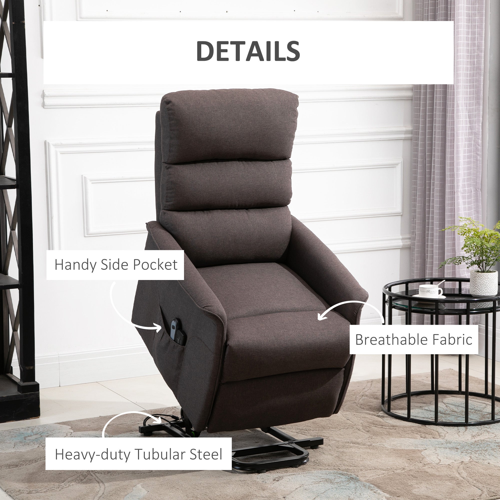 Electric Power Lift Chair with 135° Recline & Remote Control for Elderly Comfort, Brown - HOMCOM