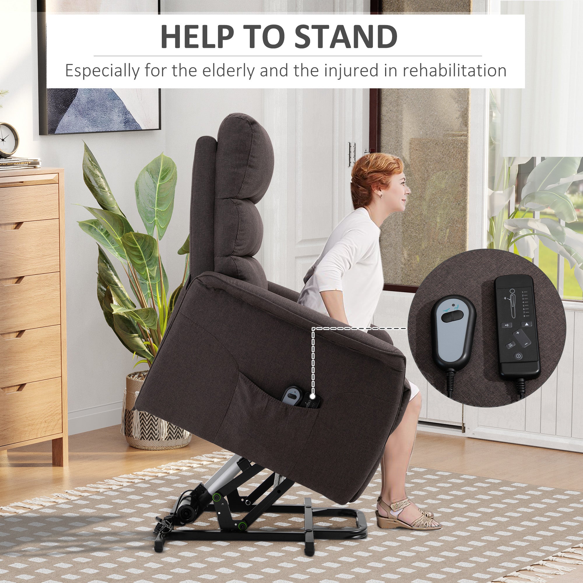Electric Power Lift Chair with 135° Recline & Remote Control for Elderly Comfort, Brown - HOMCOM