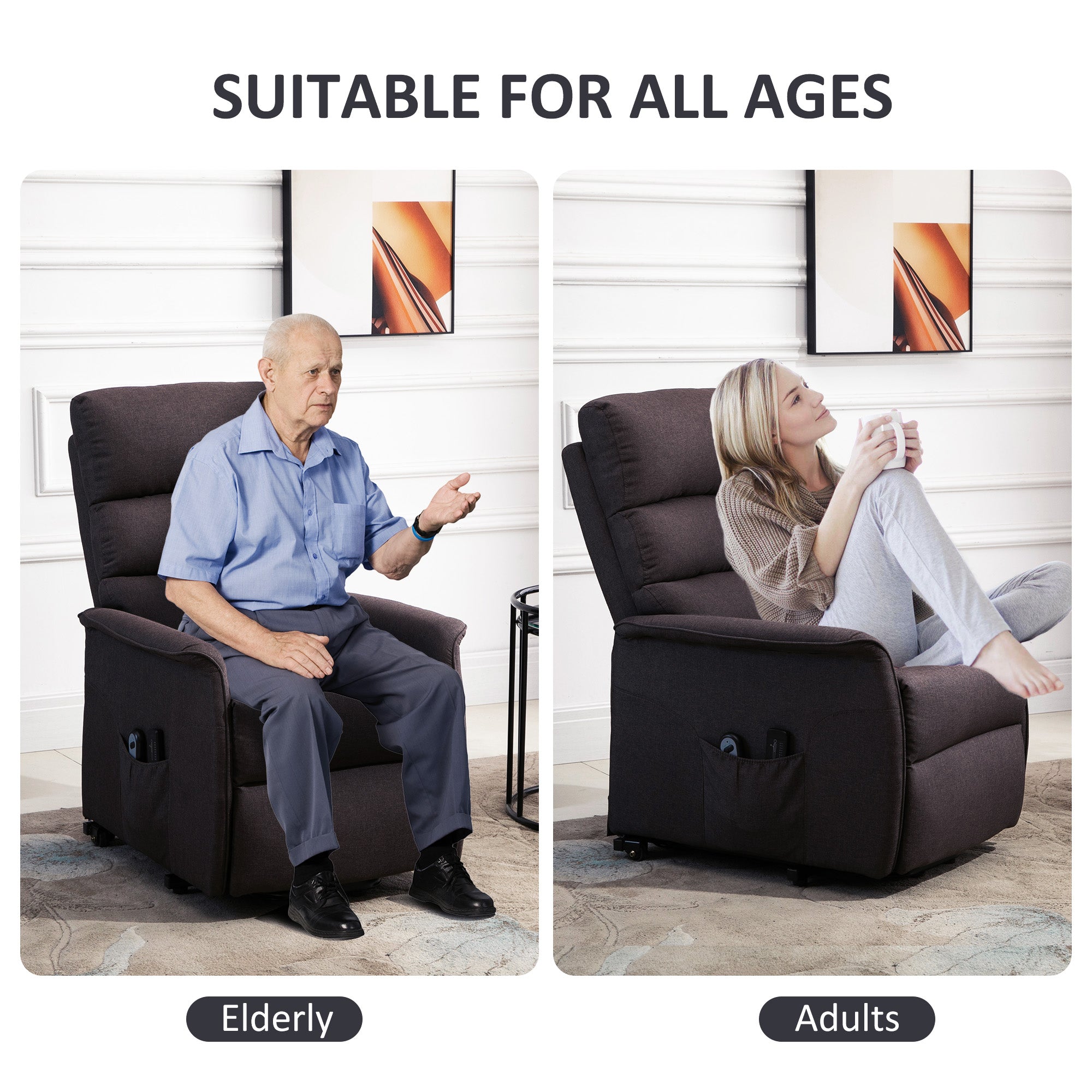 Electric Power Lift Chair with 135° Recline & Remote Control for Elderly Comfort, Brown - HOMCOM