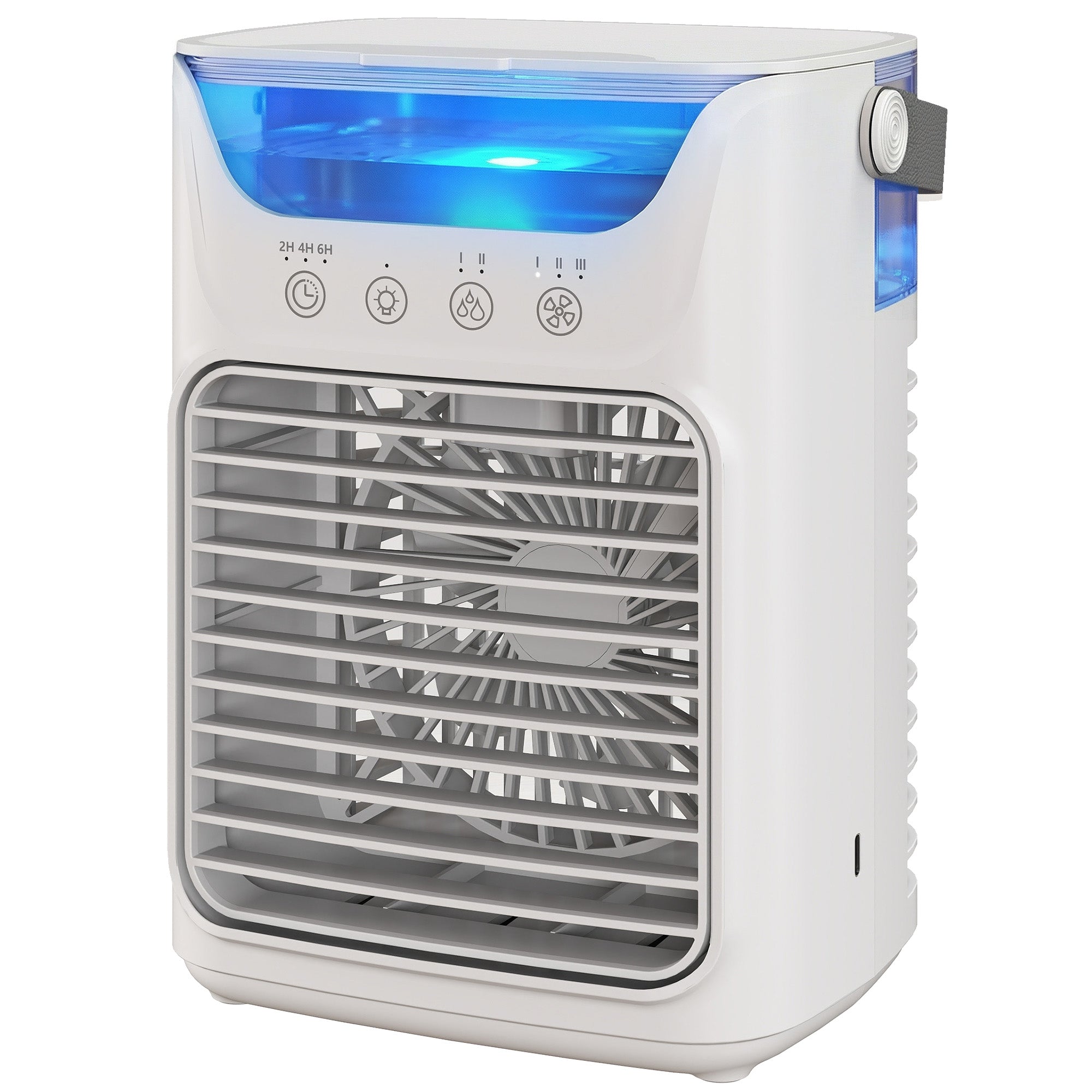 21 cm Desk Fan with Adjustable Head, 3-Speed Table Fan with 700 ml Water Tank, Small Fan with RGB Light for Bedroom, Home Office, Grey