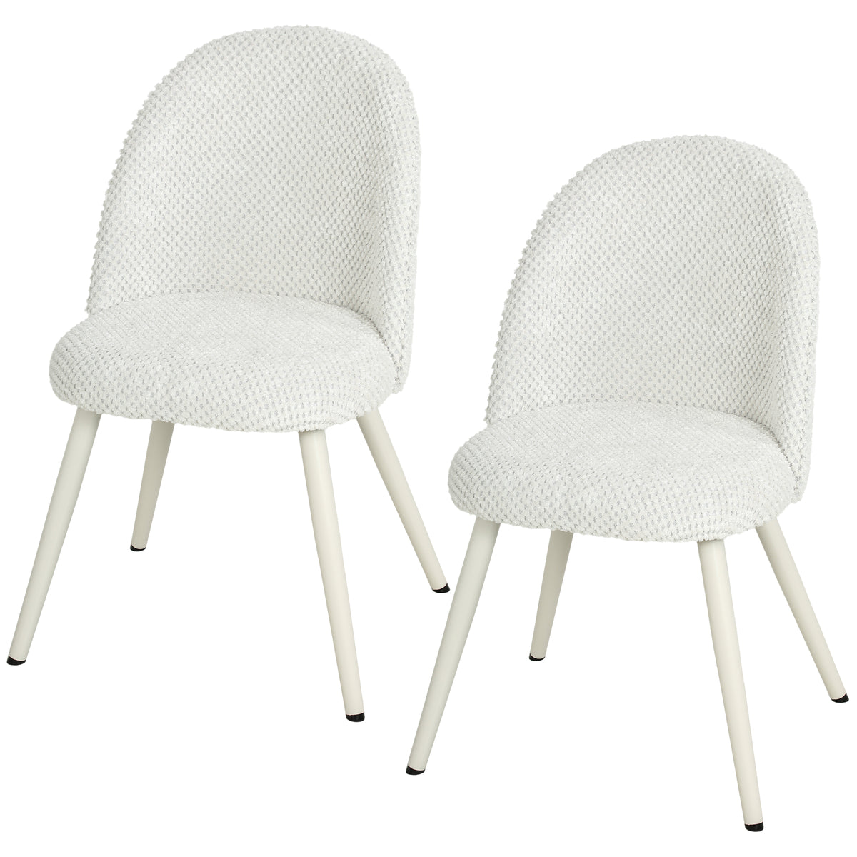 Modern Dining Chairs Set of 2, Velvet Fabric Upholstered Kitchen Chairs with Thick Padded Seat and Backrest, Metal Legs for Dining Room, Kitchen, Home Office, White