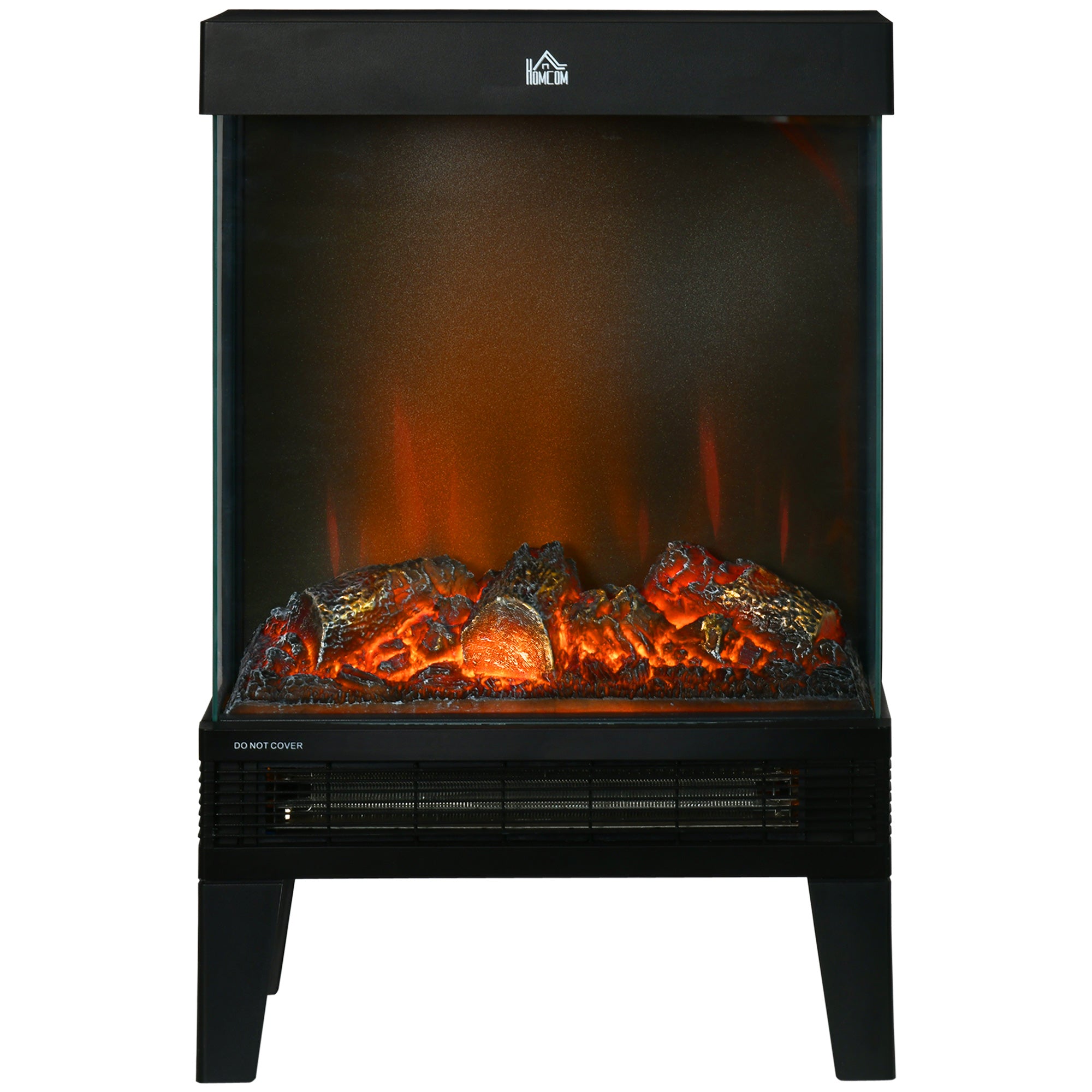 180° Charming Electric Fireplace Heater, Quiet Freestanding Stove with LED Flame Effect, Level-less Temperature Control, Overheating Protection, 1000W/2000W, Black