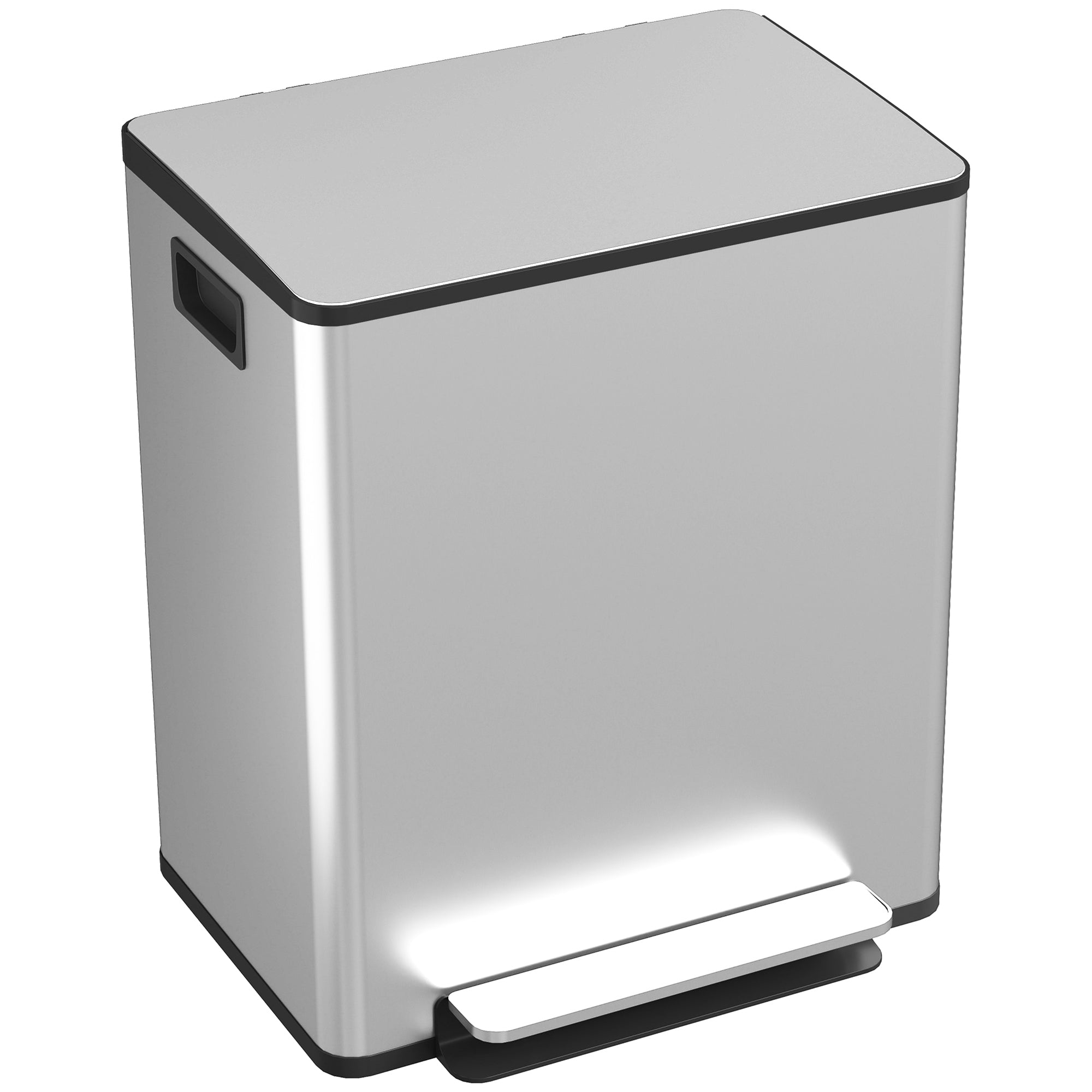 Dual Kitchen Bin, 2 x 25L Stainless Steel Double Pedal Bin with Soft-Close Lid, Removable Inner Buckets and Handles for Recycling and Waste, Silver