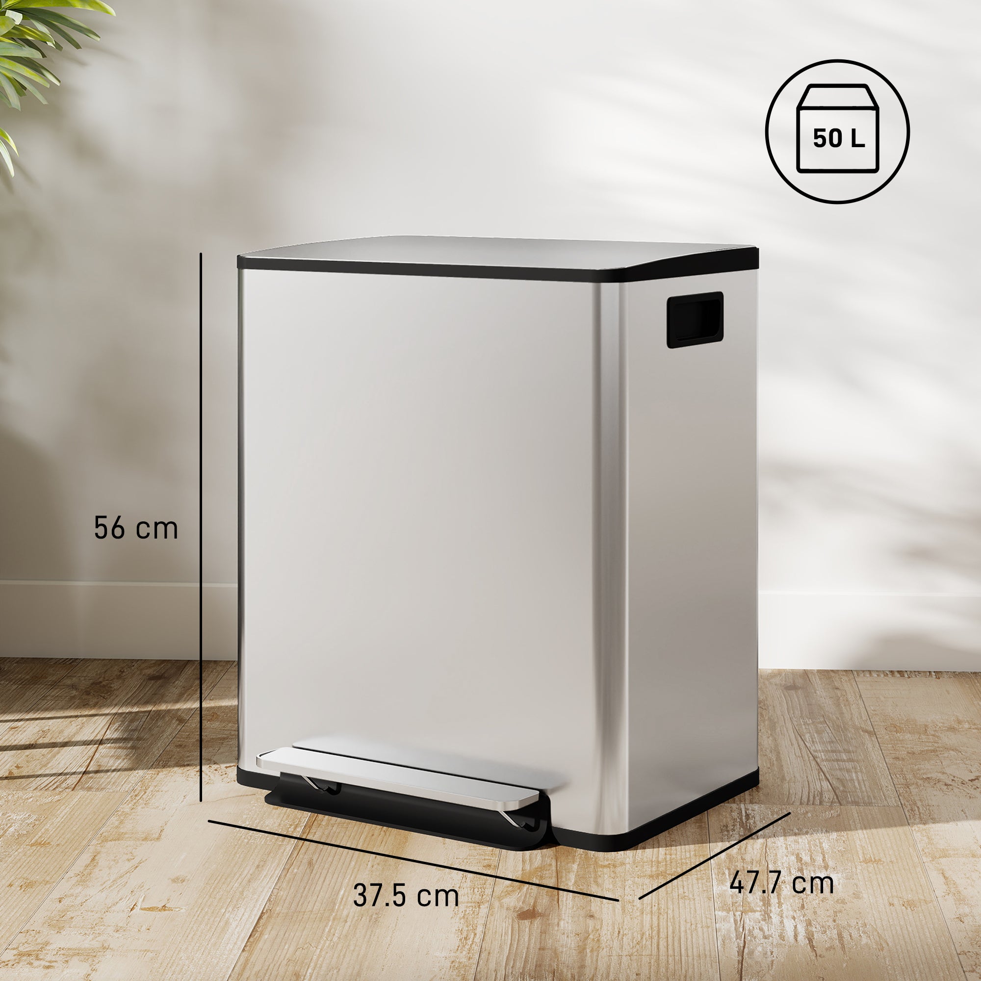 Dual Kitchen Bin, 2 x 25L Stainless Steel Double Pedal Bin with Soft-Close Lid, Removable Inner Buckets and Handles for Recycling and Waste, Silver