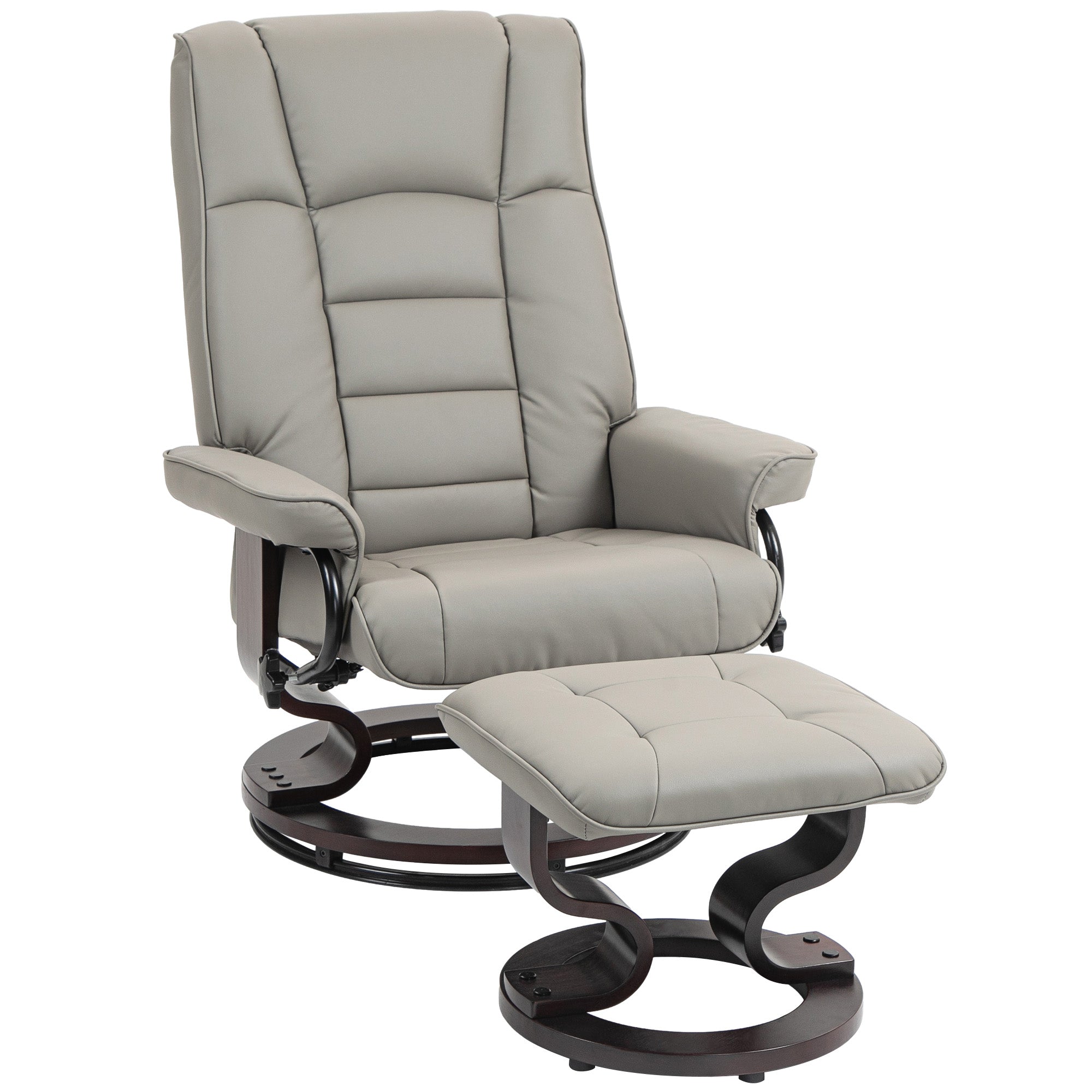 Faux Leather Reclining Chair with Ottoman, Manual Recliner with Tufted Back and Wood Frame for Living Room, Gray