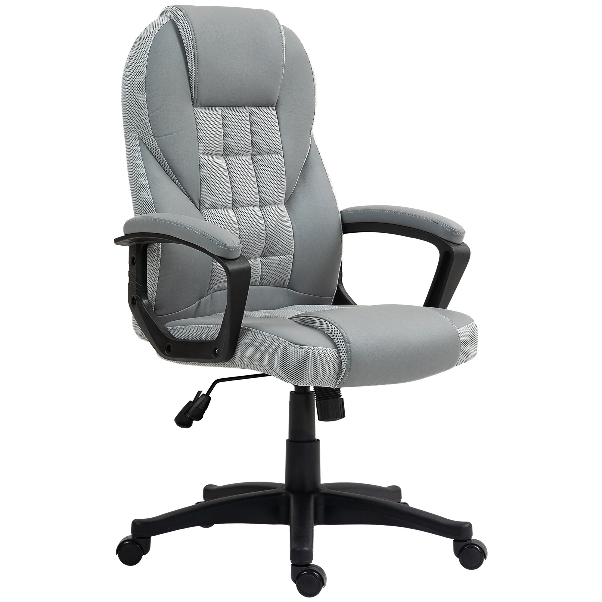 HOMCOM Executive Office Chair, PU Leather High Back Desk Chair, Swivel Computer Chair with Adjustable Height and Tilt Function, Grey