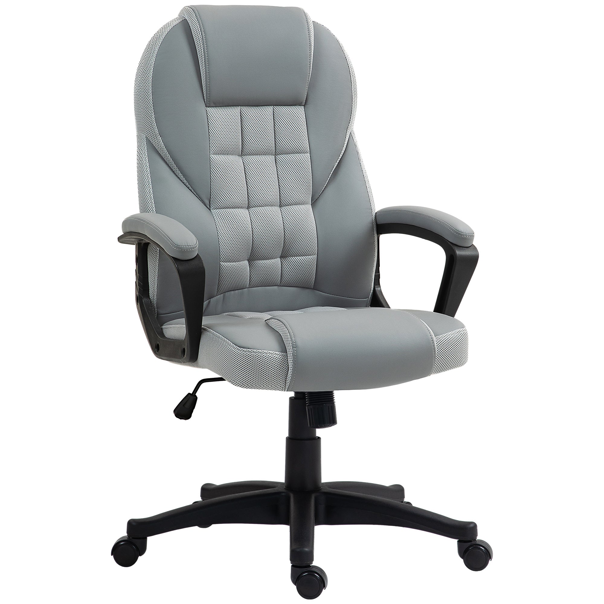 HOMCOM Executive Office Chair, PU Leather High Back Desk Chair, Swivel Computer Chair with Adjustable Height and Tilt Function, Grey