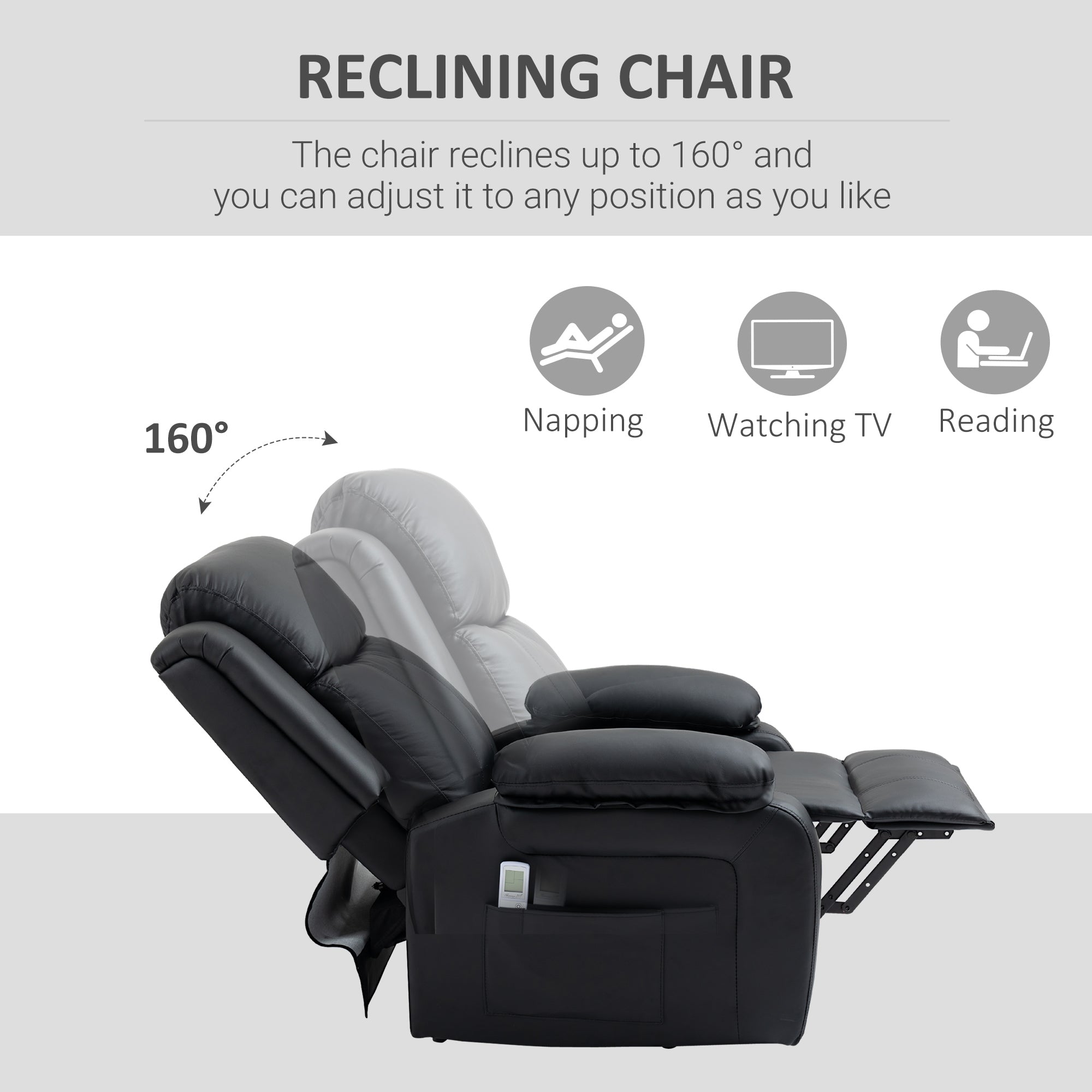 Riser and Recliner Chair with Vibration Massage, PU Leather Power Lift Chair for Elderly with Thick and High Back, Headrest, Removable Armrests, Side Pockets, Electric Lift Armchair, Black