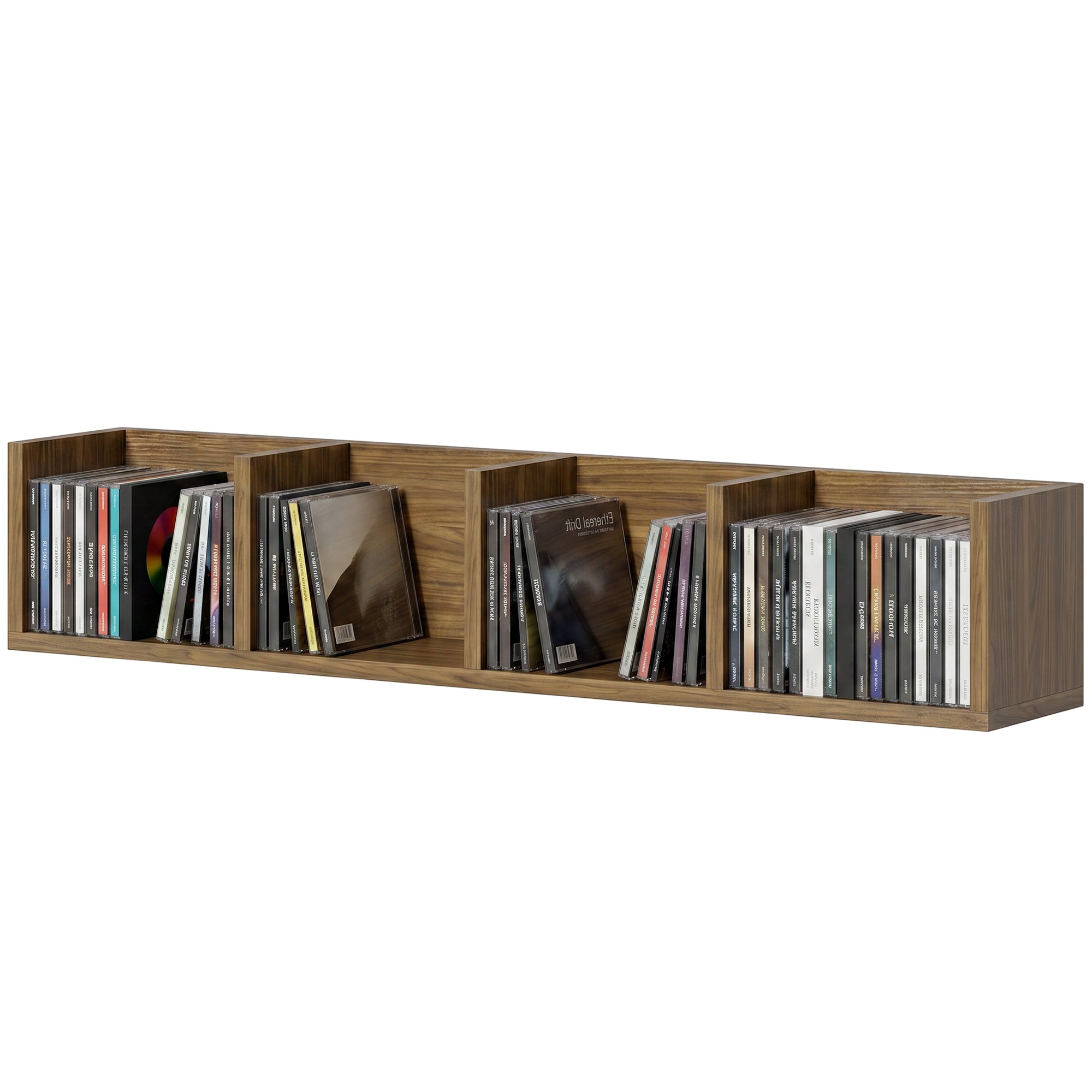 Wall Mount 84 CD / 56 DVD/Blu-ray/ Media Storage Rack 4 Cubes Wooden Shelf Organizer Unit Bookcase Display, Walnut Brown