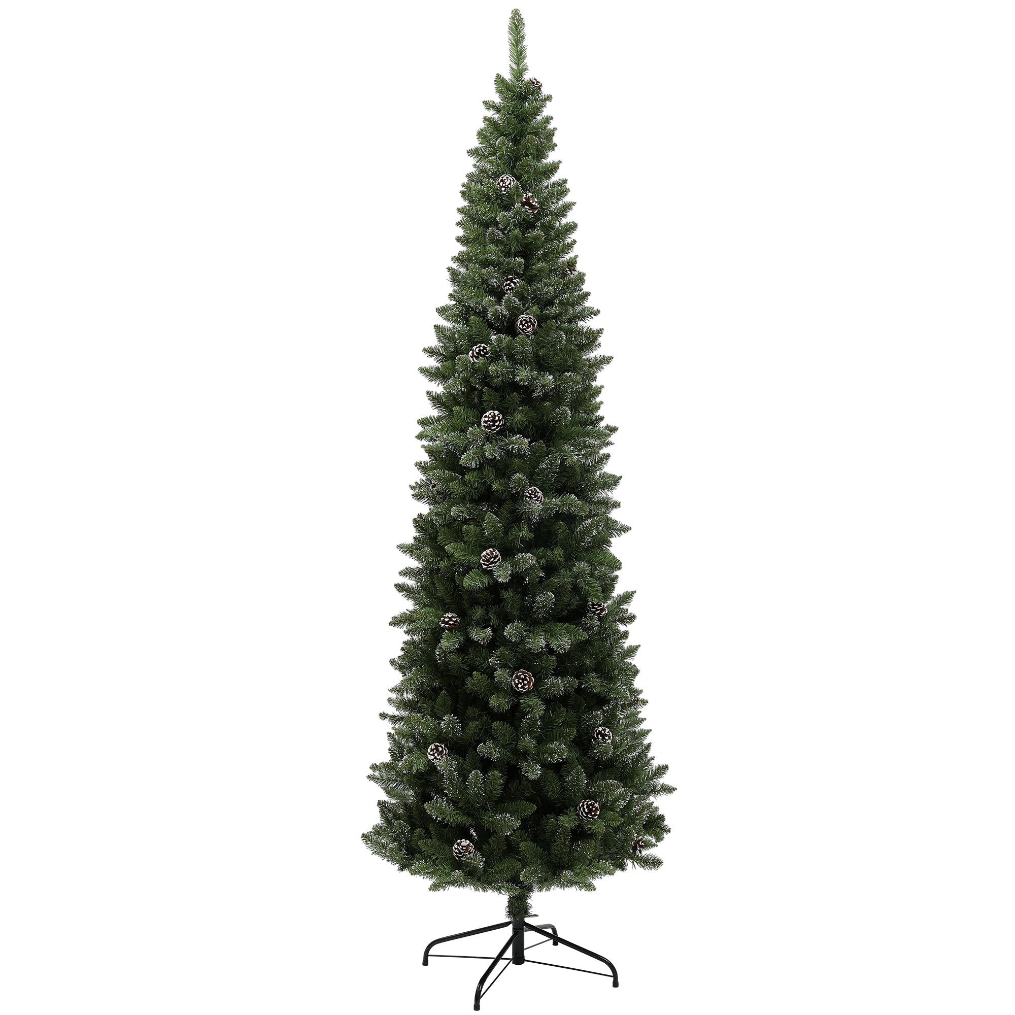 HOMCOM 7ft Artificial Pencil Christmas Tree with 980 Branches, Metal Base, Realistic Xmas Tree