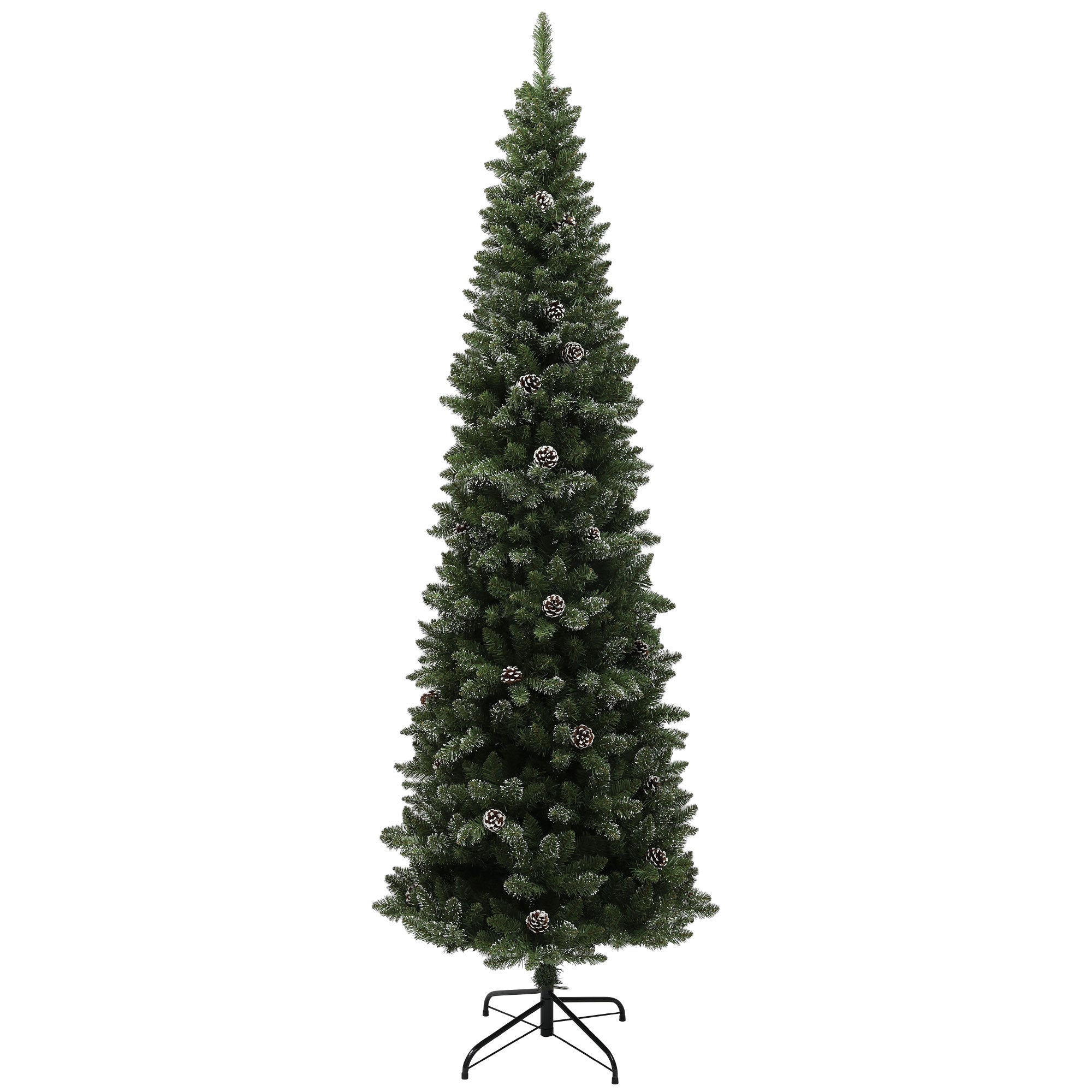 HOMCOM 7ft Artificial Pencil Christmas Tree with 980 Branches, Metal Base, Realistic Xmas Tree