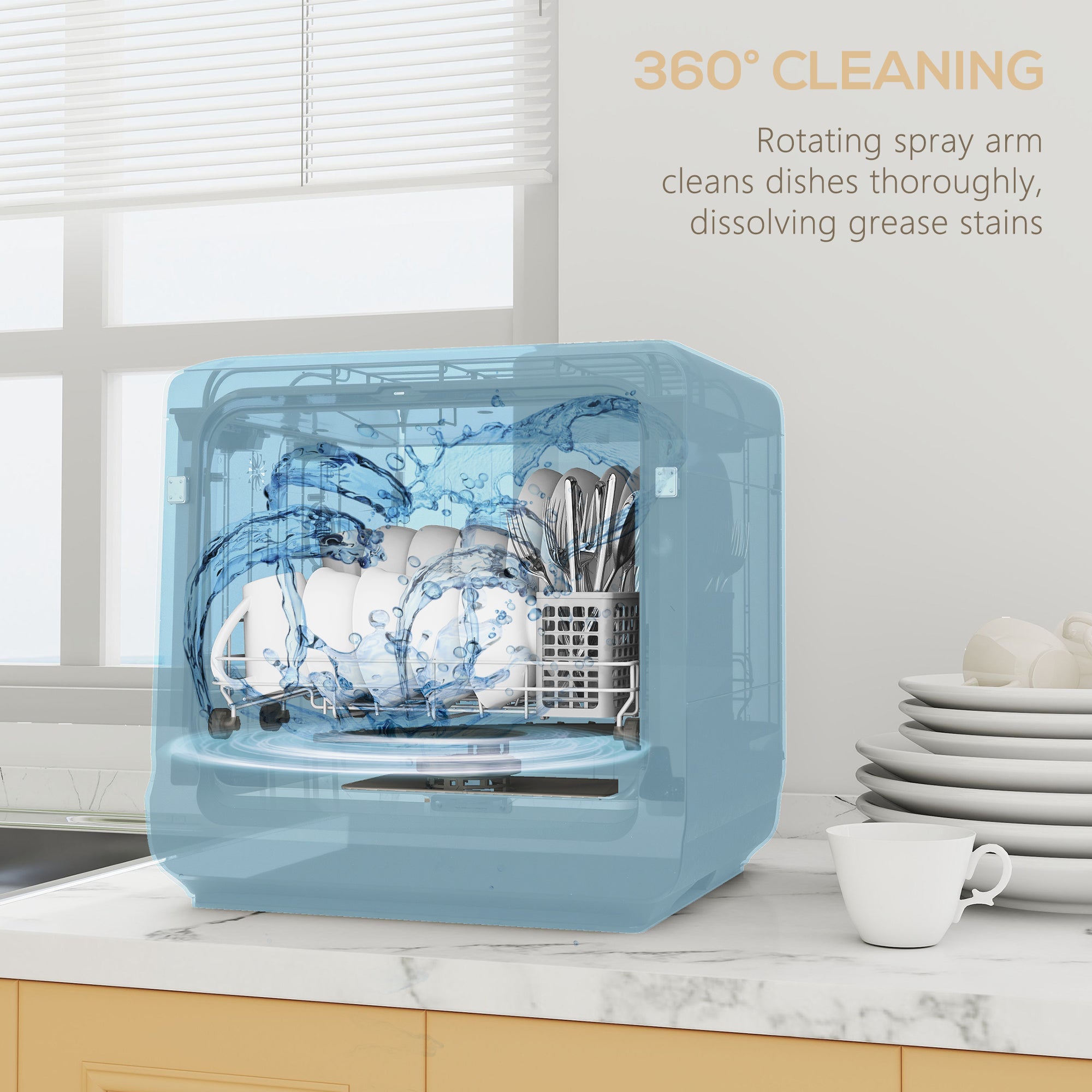 Table Top Dishwasher, Mini Countertop Dishwasher No Plumbing with Built-in 6L Water Tank, 6 Programs, Touch Control, LED Display, 4 Place Settings, Dual Water Supply and Fruit Wash, Black