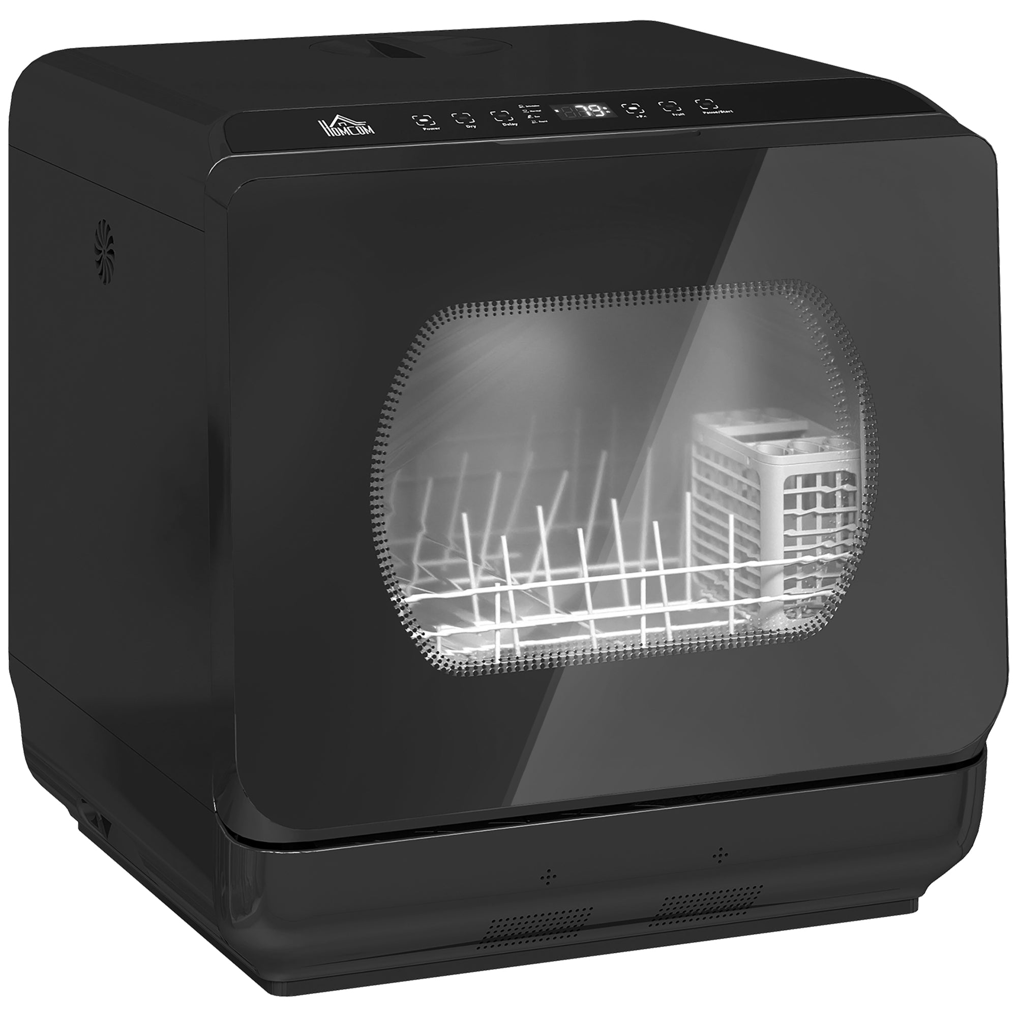 Table Top Dishwasher, Mini Countertop Dishwasher No Plumbing with Built-in 6L Water Tank, 6 Programs, Touch Control, LED Display, 4 Place Settings, Dual Water Supply and Fruit Wash, Black