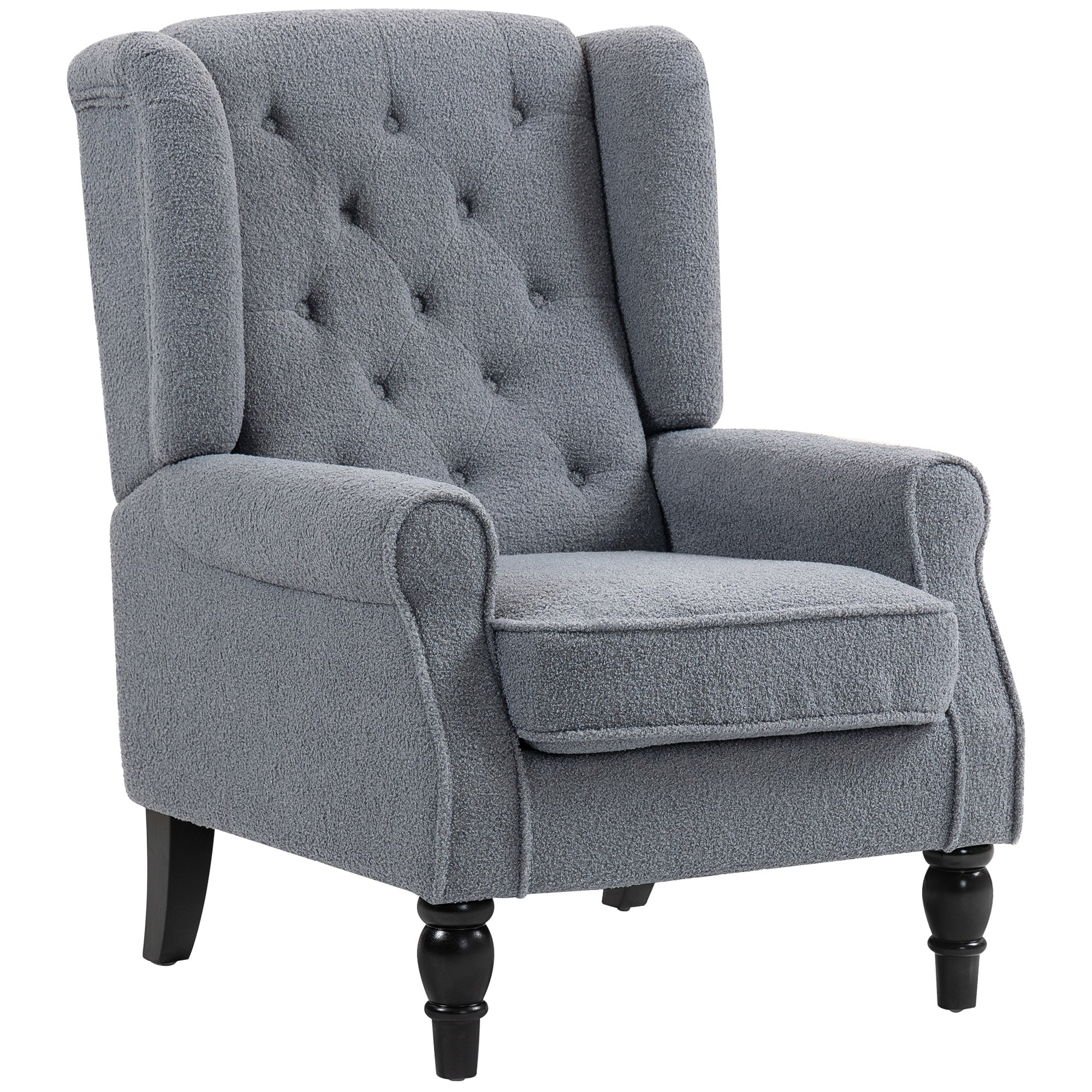 Retro Accent Chair, Teddy Fleece Wingback Armchair with Wood Frame Button Tufted Design for Living Room Bedroom, Grey