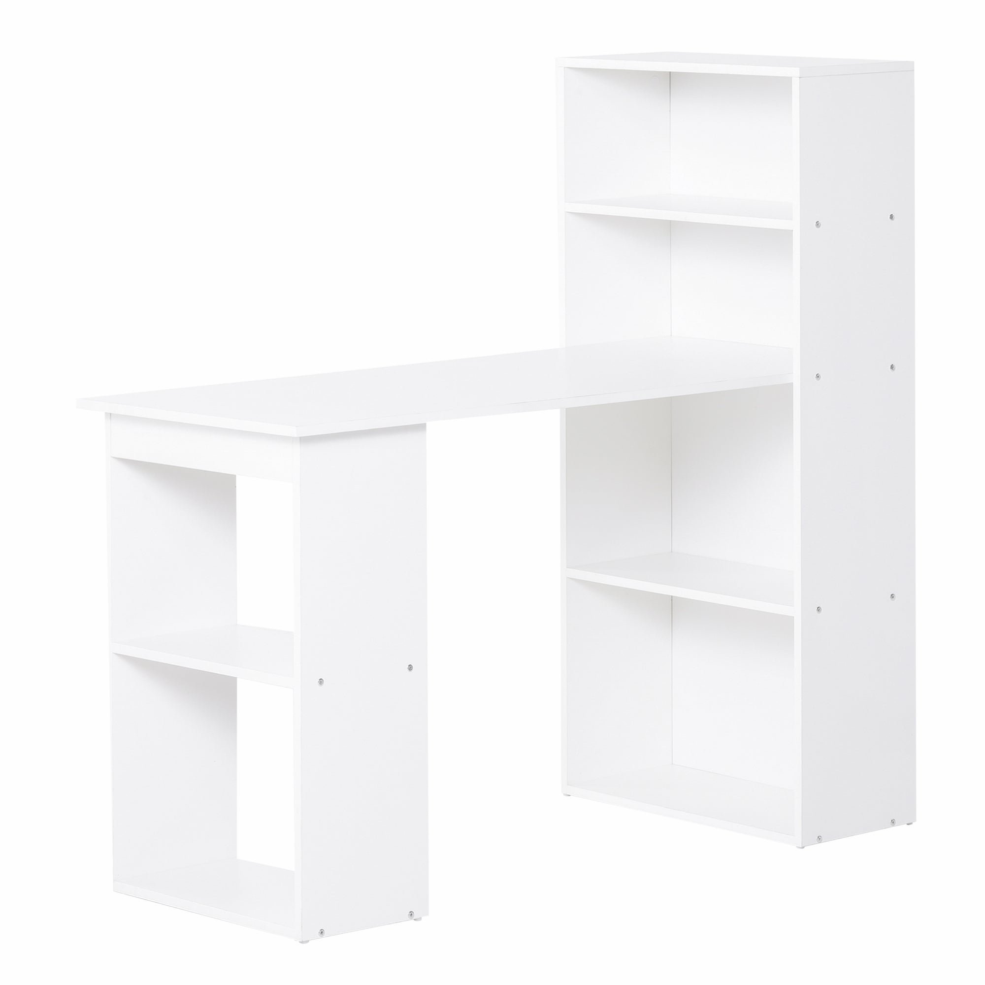 HOMCOM 120cm Modern Computer Desk Bookshelf Study Table Workstation PC Laptop Writing Home Office 6 Shelves White