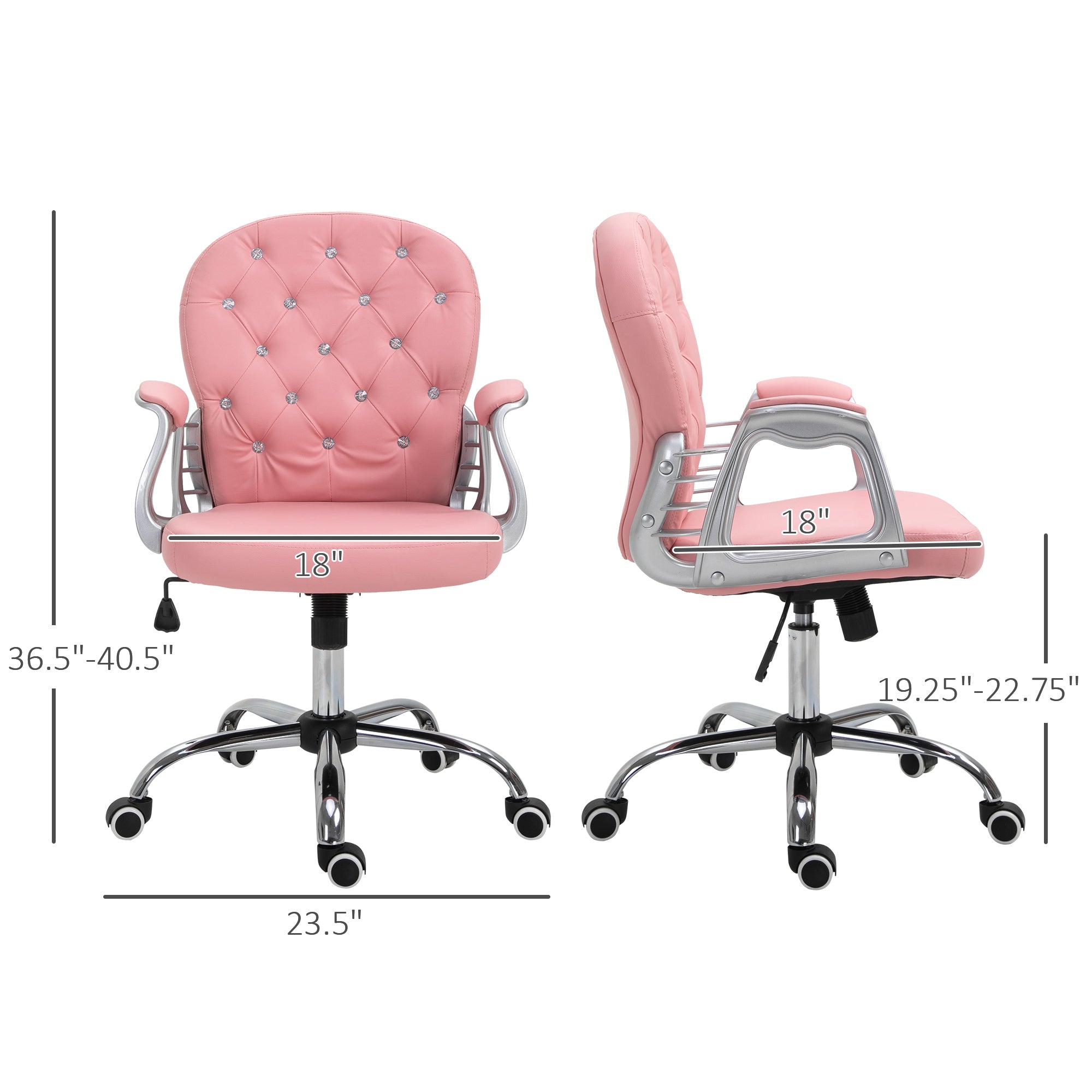 PU Leather Button Tufted Desk Chair w/ Padded Armrests & Adjustable Height, Pink
