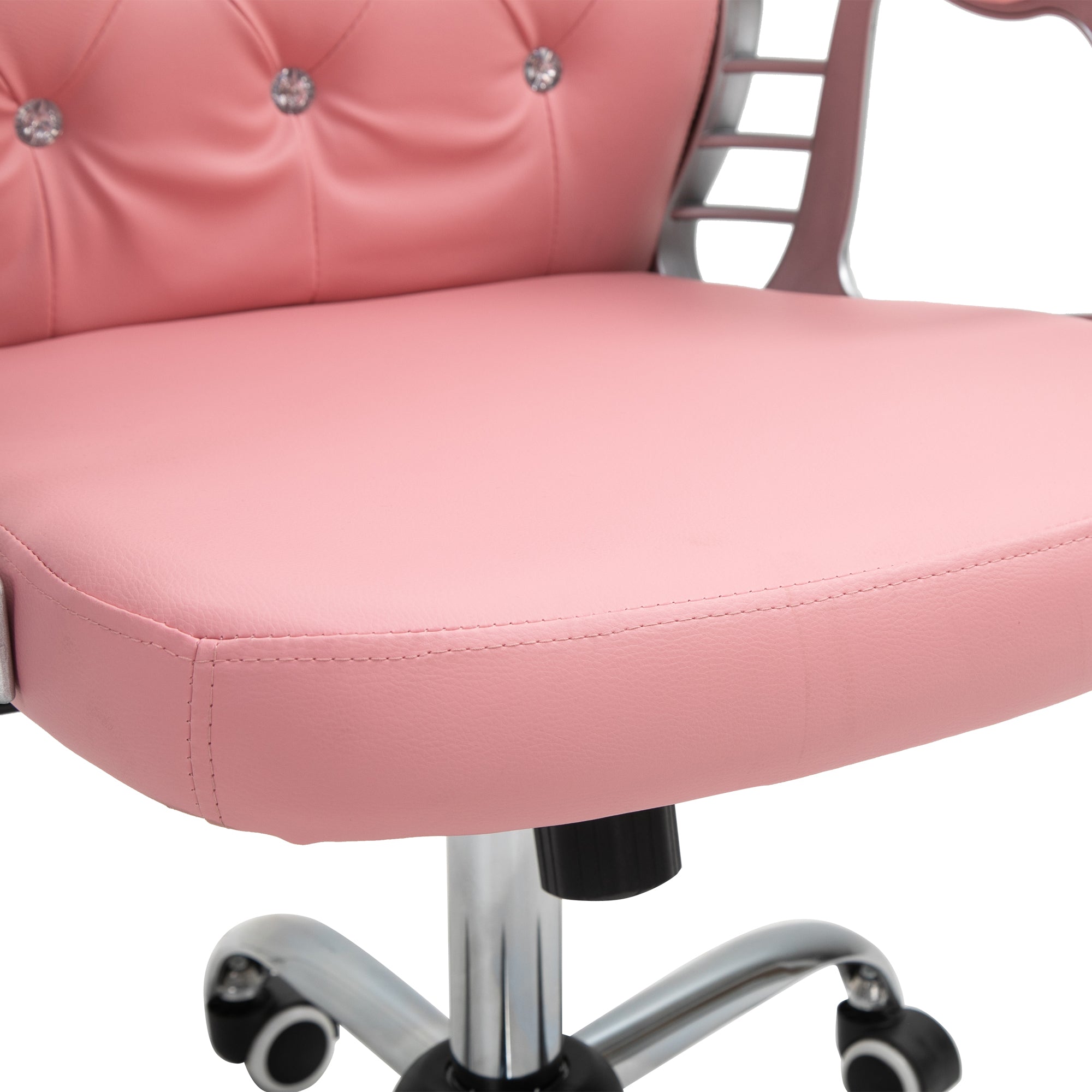 PU Leather Button Tufted Desk Chair w/ Padded Armrests & Adjustable Height, Pink