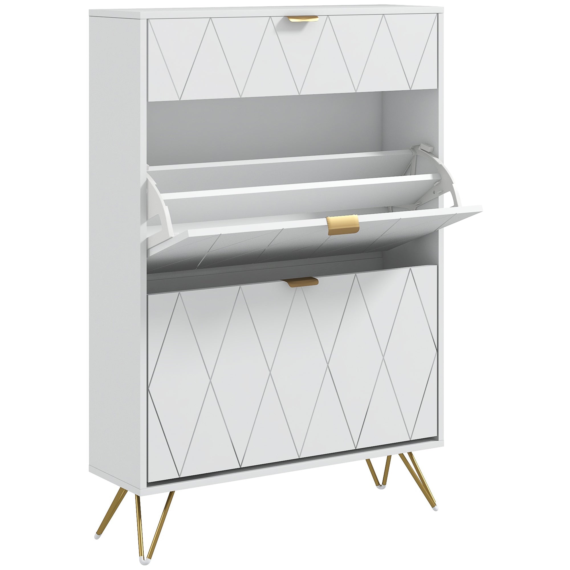 HOMCOM Narrow Shoe Cabinet, Slim Shoe Storage Cabinet with Adjustable Shelves for 12 Pairs of Shoes, White