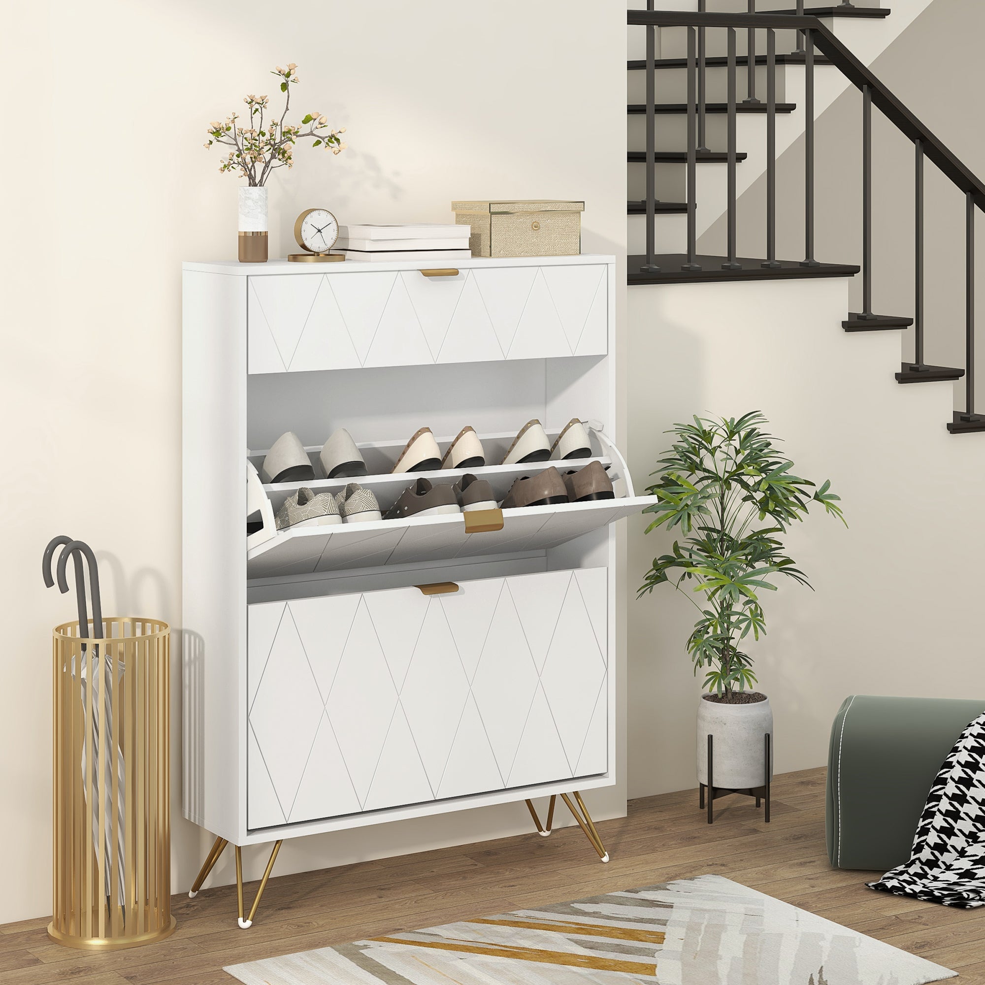 HOMCOM Narrow Shoe Cabinet, Slim Shoe Storage Cabinet with Adjustable Shelves for 12 Pairs of Shoes, White