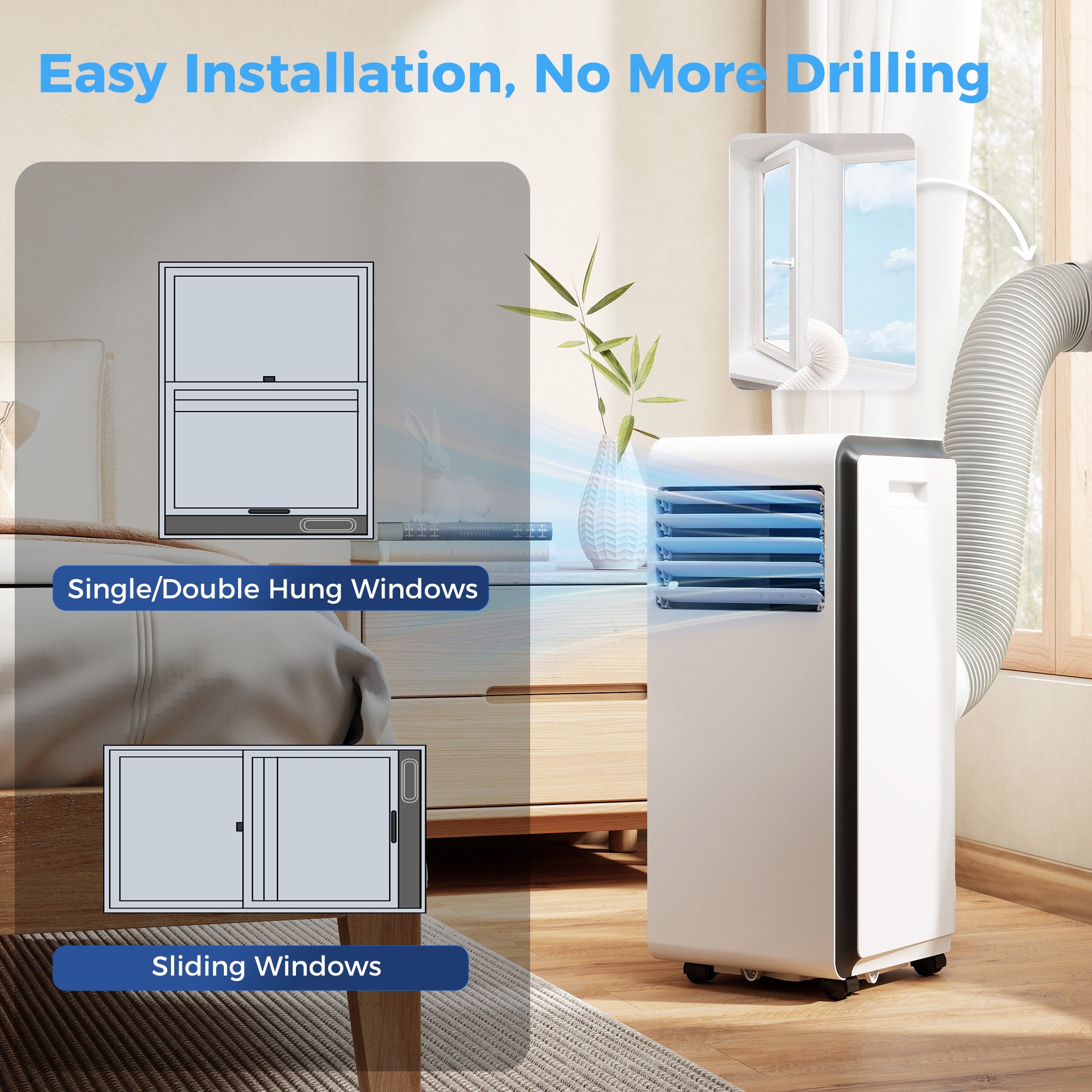Portable Air Conditioner 7000 BTU, 4-in-1 Air Conditioning Unit with Cooling, Dehumidifier, Fan, Sleep Mode, Remote Control, 24H Timer, 2 Speeds, Child Lock, Window Kit, for Room up to 26 m²