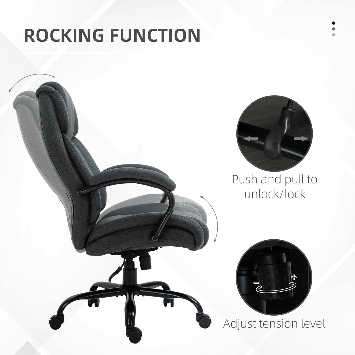Executive Office Chair with Spring Padding, Linen Computer Desk Chair with Swivel Wheels, High Back, Height Adjustable, Charcoal Grey