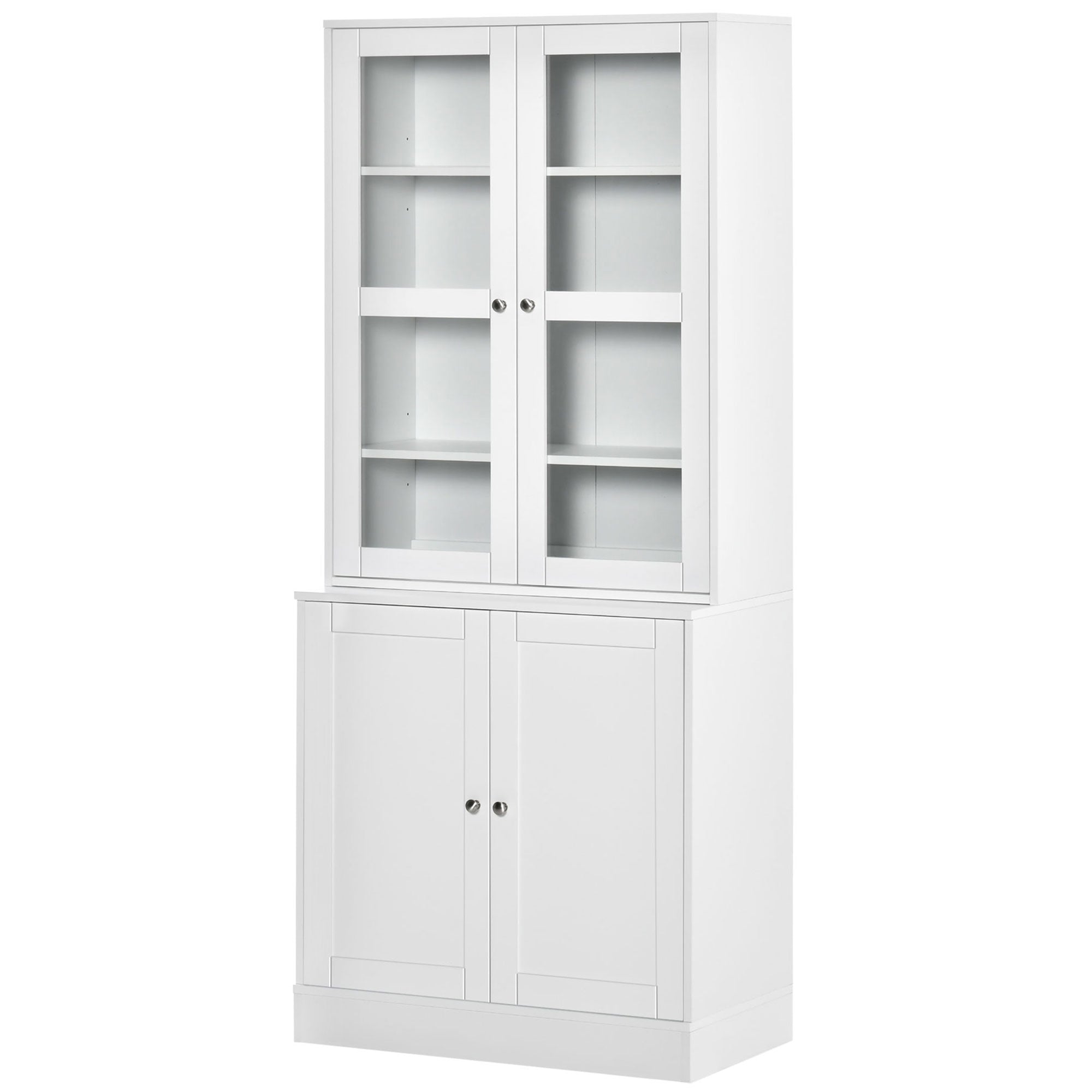 HOMCOM Modern Bookcase with Glass Doors, Display Storage Cabinet with Adjustable Shelves for Living Room, Study, Office, White