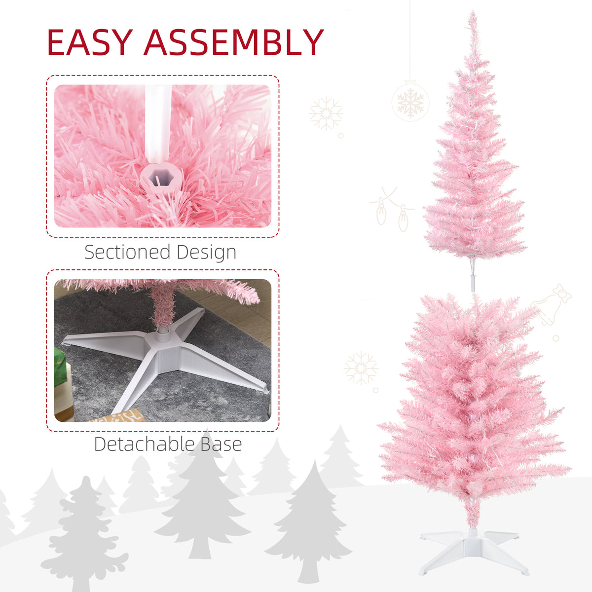 5 ft Pre-Lit Slim Pencil Artificial Christmas Tree with 294 Tips, 110 Warm White LED Lights, Pink