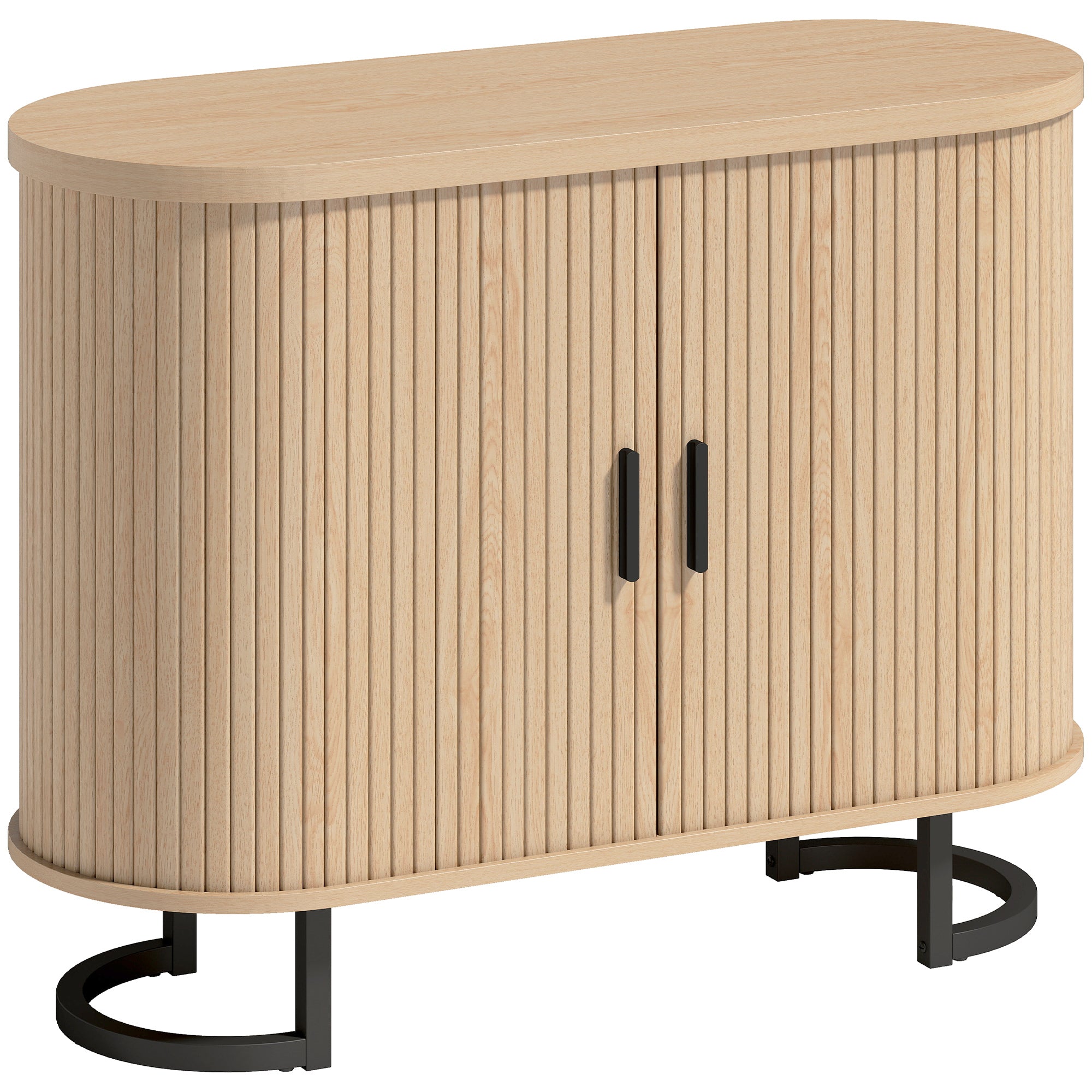 Sideboard Buffet Cabinet with Curved Tambour Doors and Thick Tabletop, 39.4" Coffee Bar Cabinet with Arc Metal Legs, Coffee Bar Station, Natural Wood