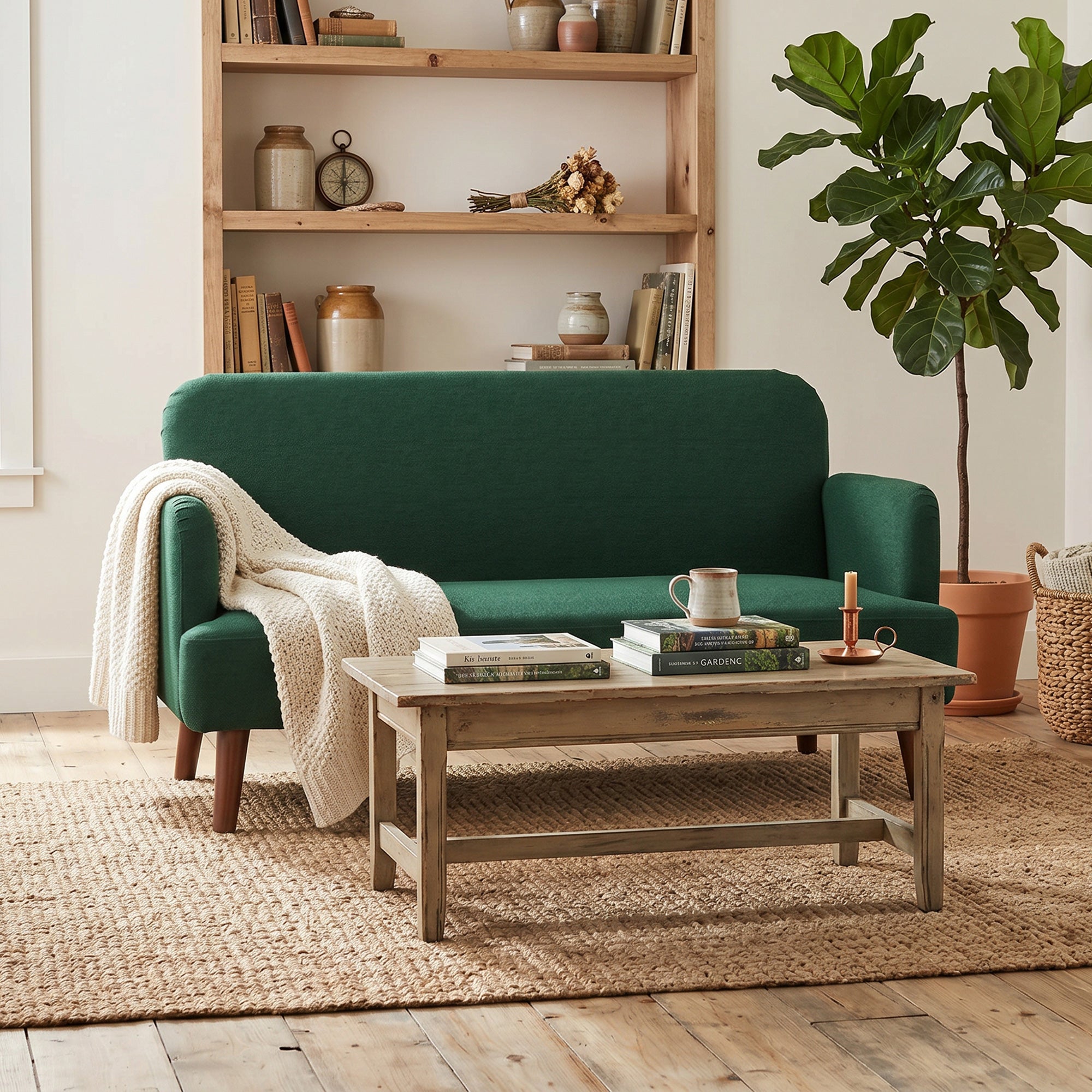 2 Seater Sofa, Small Sofa with 21cm Thick Padding and Wood Legs, Modern Velvet Feel Fabric Loveseat for Living Room, Bedroom, Home Office, Dark Green