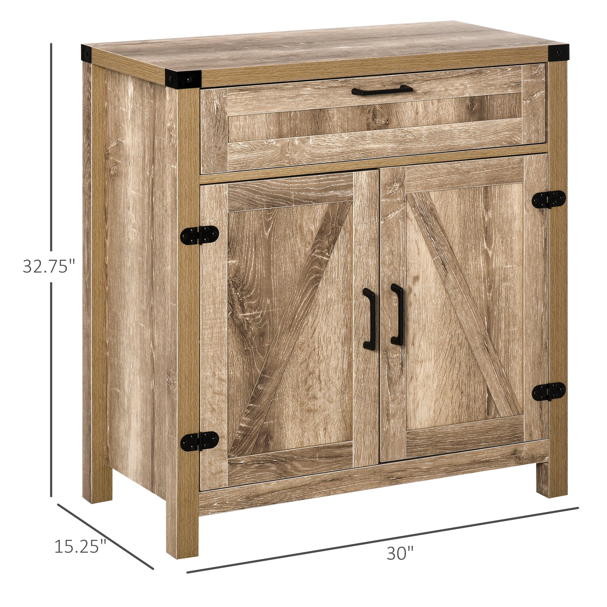 Modern Farmhouse Sideboard with Storage Buffet Cabinet with 2 Barn Doors and Drawer Oak