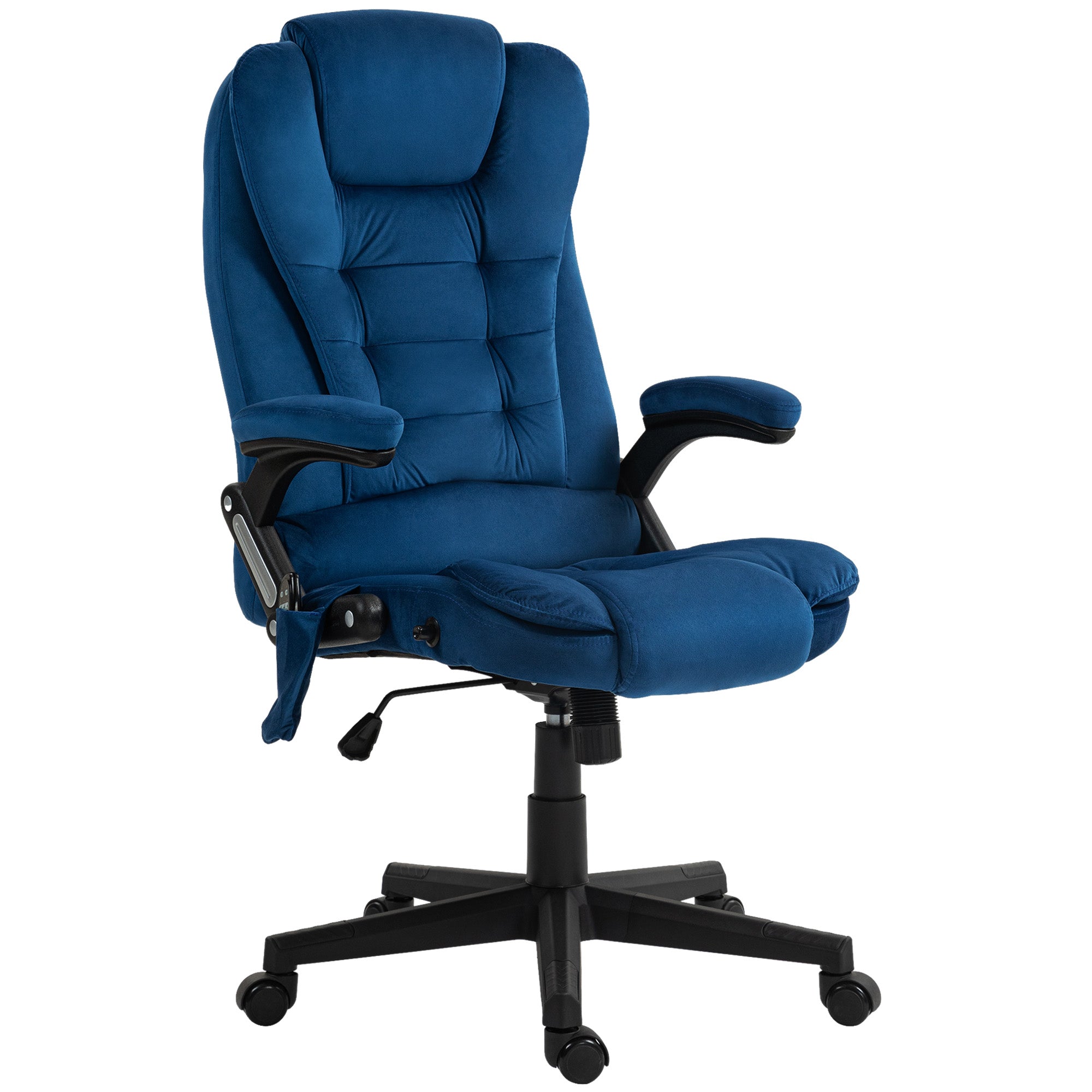 6 Points Heated Executive Office Chair, Velvet High Back Massage Office Chair, Drak Blue