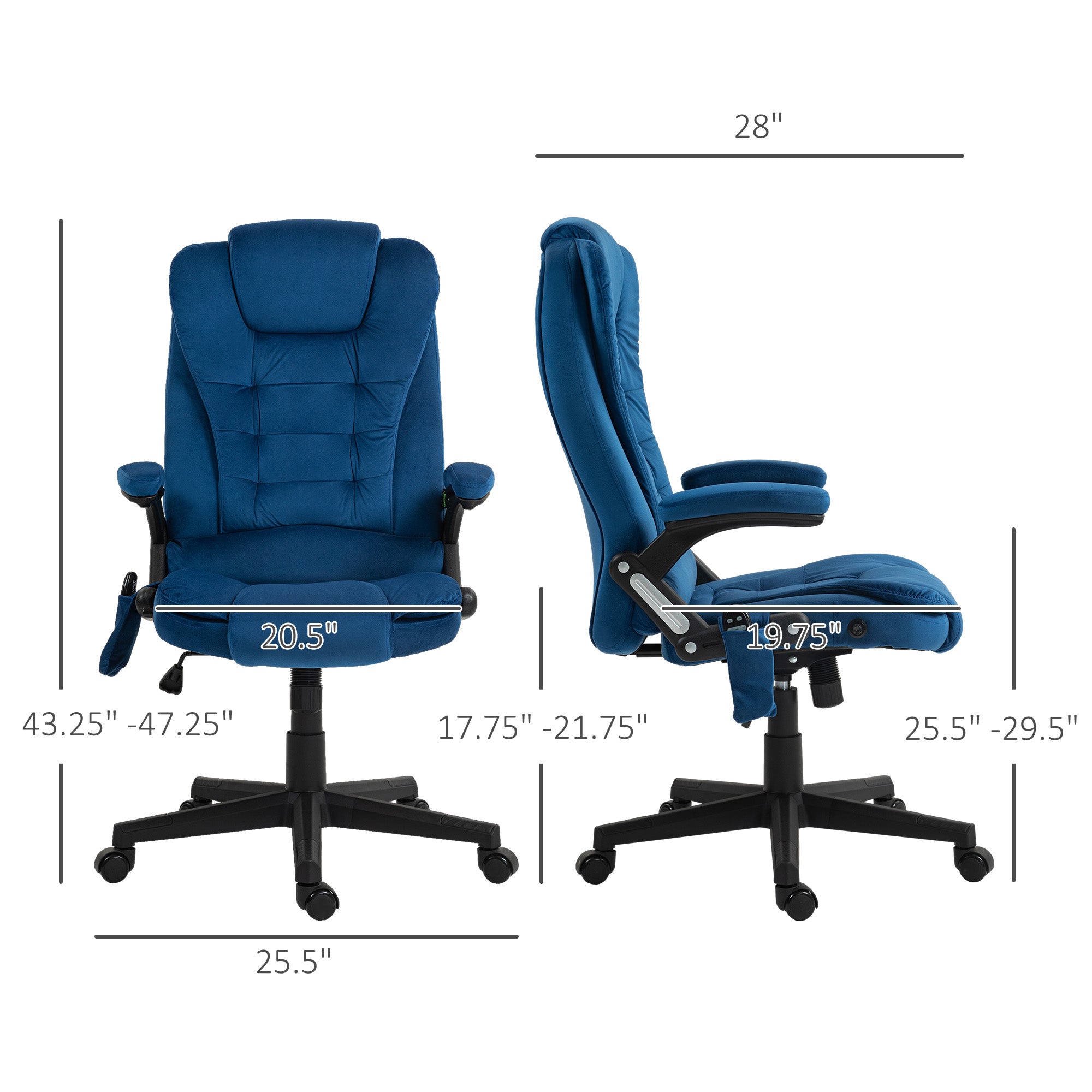 6 Points Heated Executive Office Chair, Velvet High Back Massage Office Chair, Drak Blue