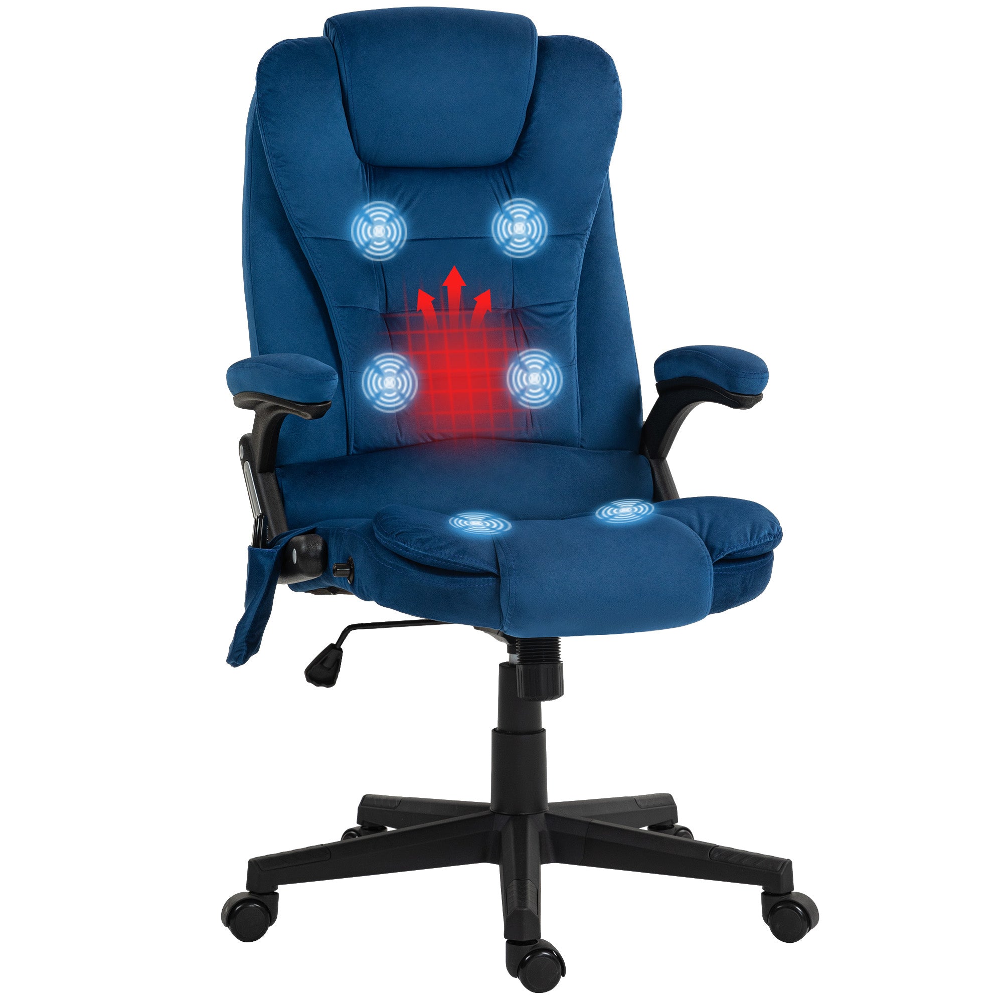 6 Points Heated Executive Office Chair, Velvet High Back Massage Office Chair, Drak Blue