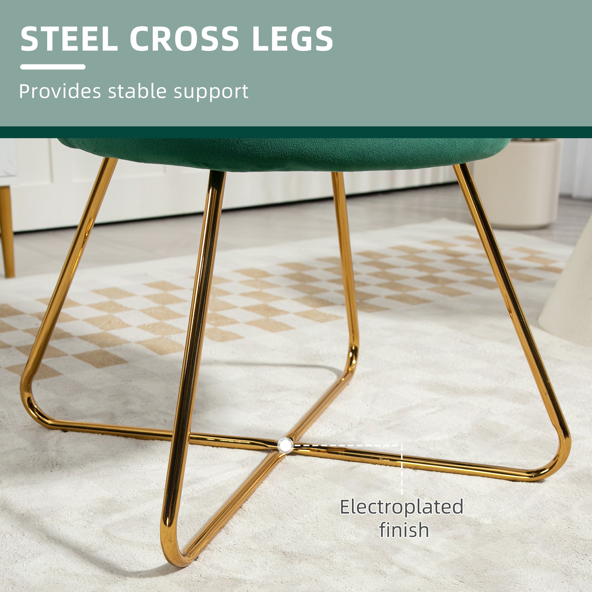 HOMCOM Modern Armchair, Velvet Tufted Accent Chair with Lotus Backrest, Occasional Chair with Steel Legs for Living Room, Bedroom, Green