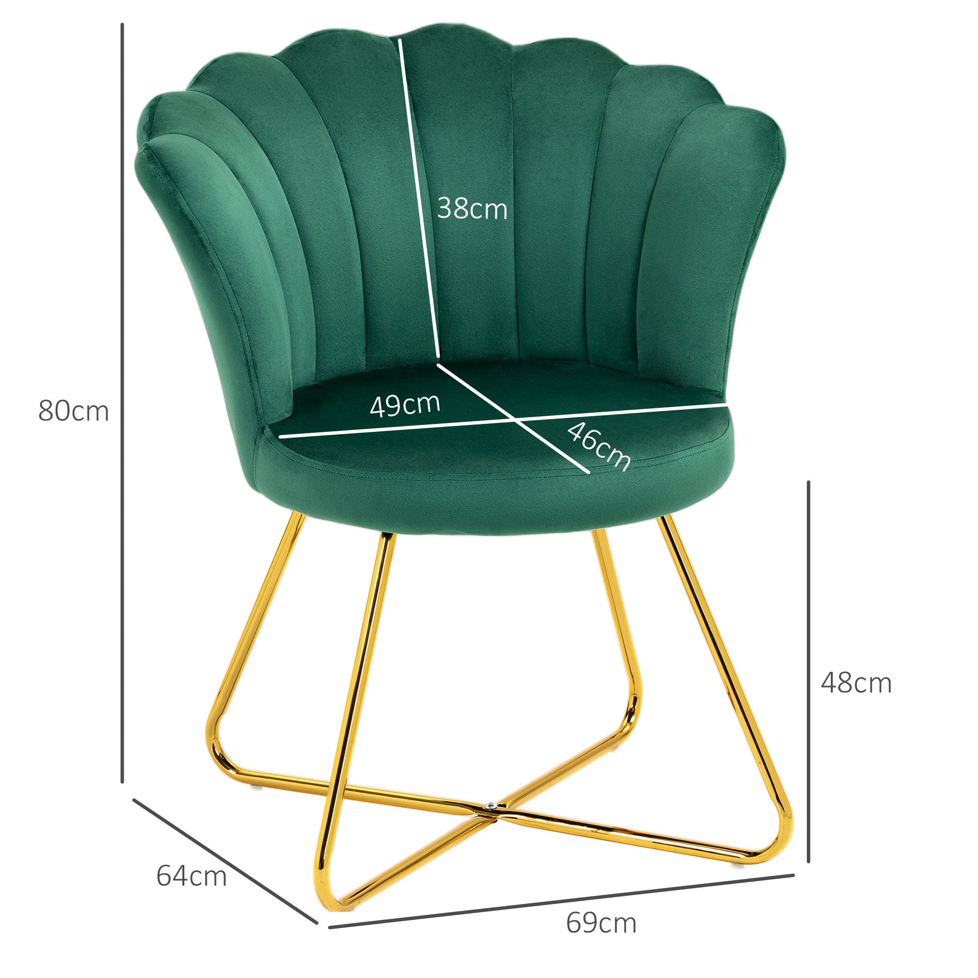 HOMCOM Modern Armchair, Velvet Tufted Accent Chair with Lotus Backrest, Occasional Chair with Steel Legs for Living Room, Bedroom, Green