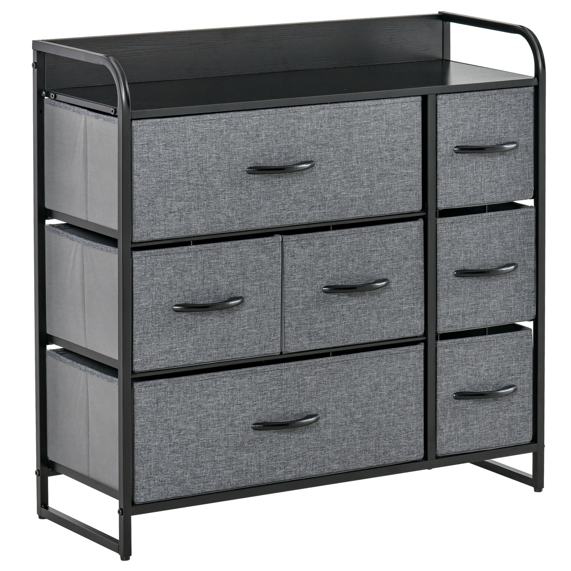 7-Drawer Dresser, Fabric Chest of Drawers, 3-Tier Storage Organizer for Bedroom Entryway, Tower Unit with Steel Frame Wooden Top, Dark Gray