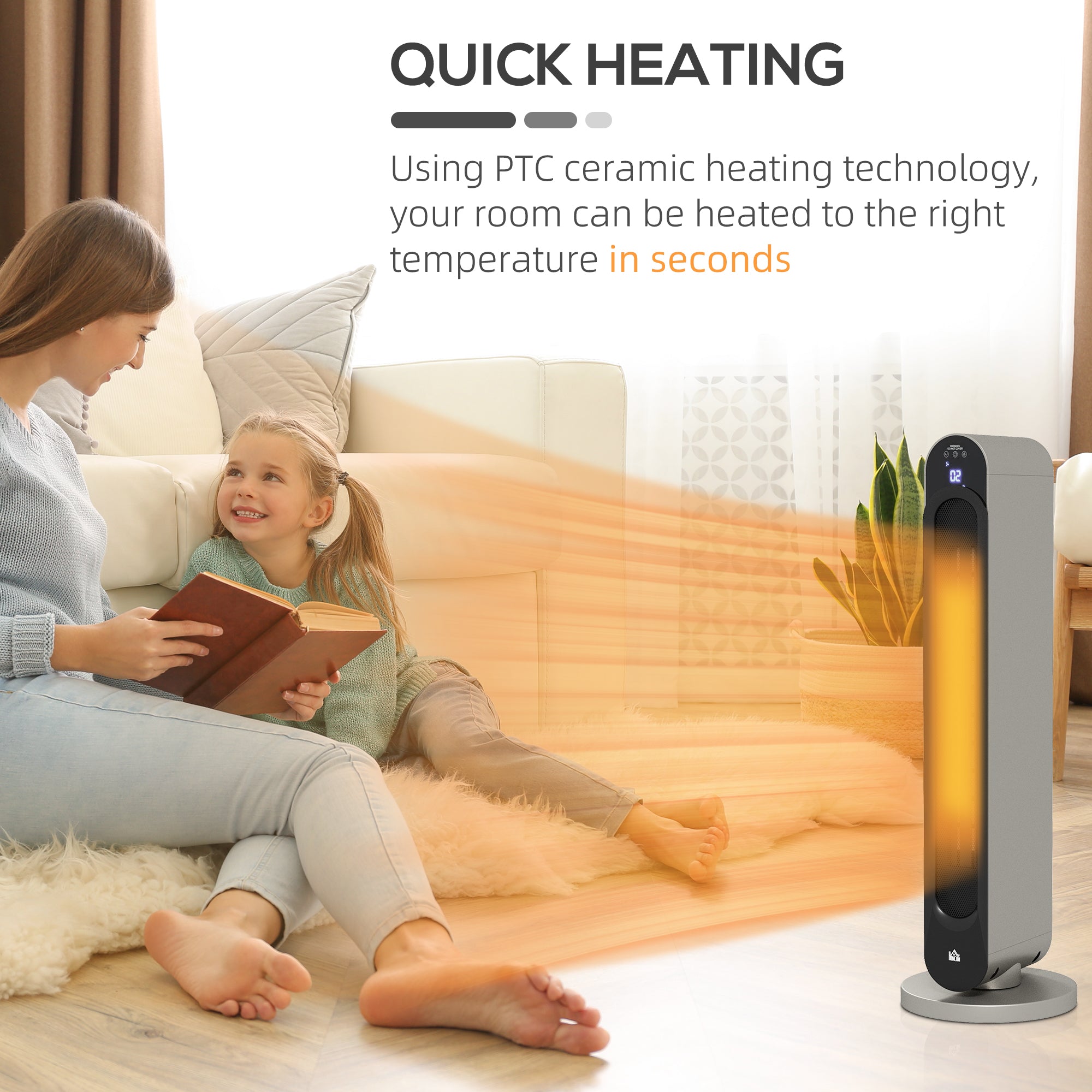 HOMCOM Electric Heater, 2200W Ceramic Heater with Remote, 3 Modes, Timer, 45° Oscillation, Space Heater for Home, Silver