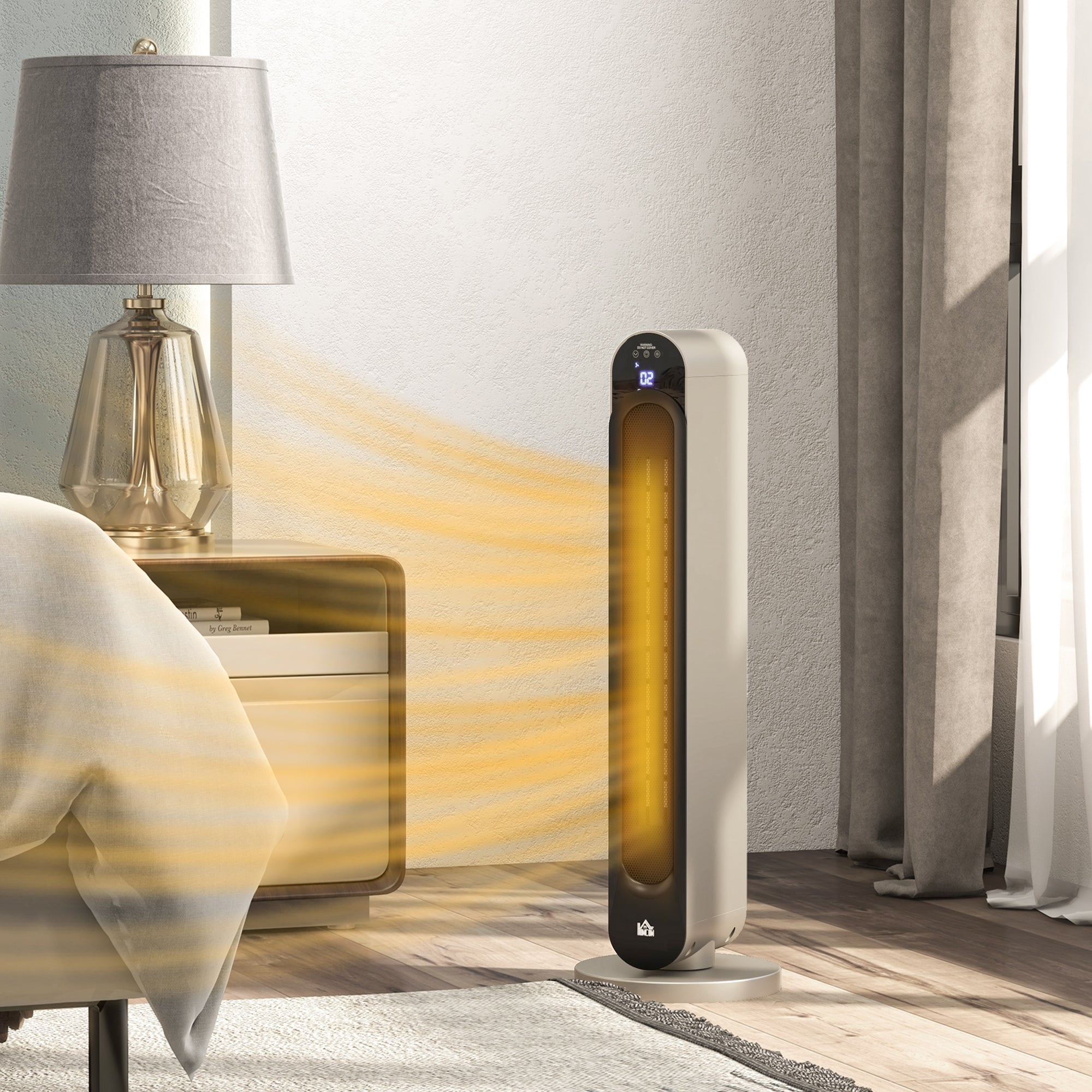 HOMCOM Electric Heater, 2200W Ceramic Heater with Remote, 3 Modes, Timer, 45° Oscillation, Space Heater for Home, Silver