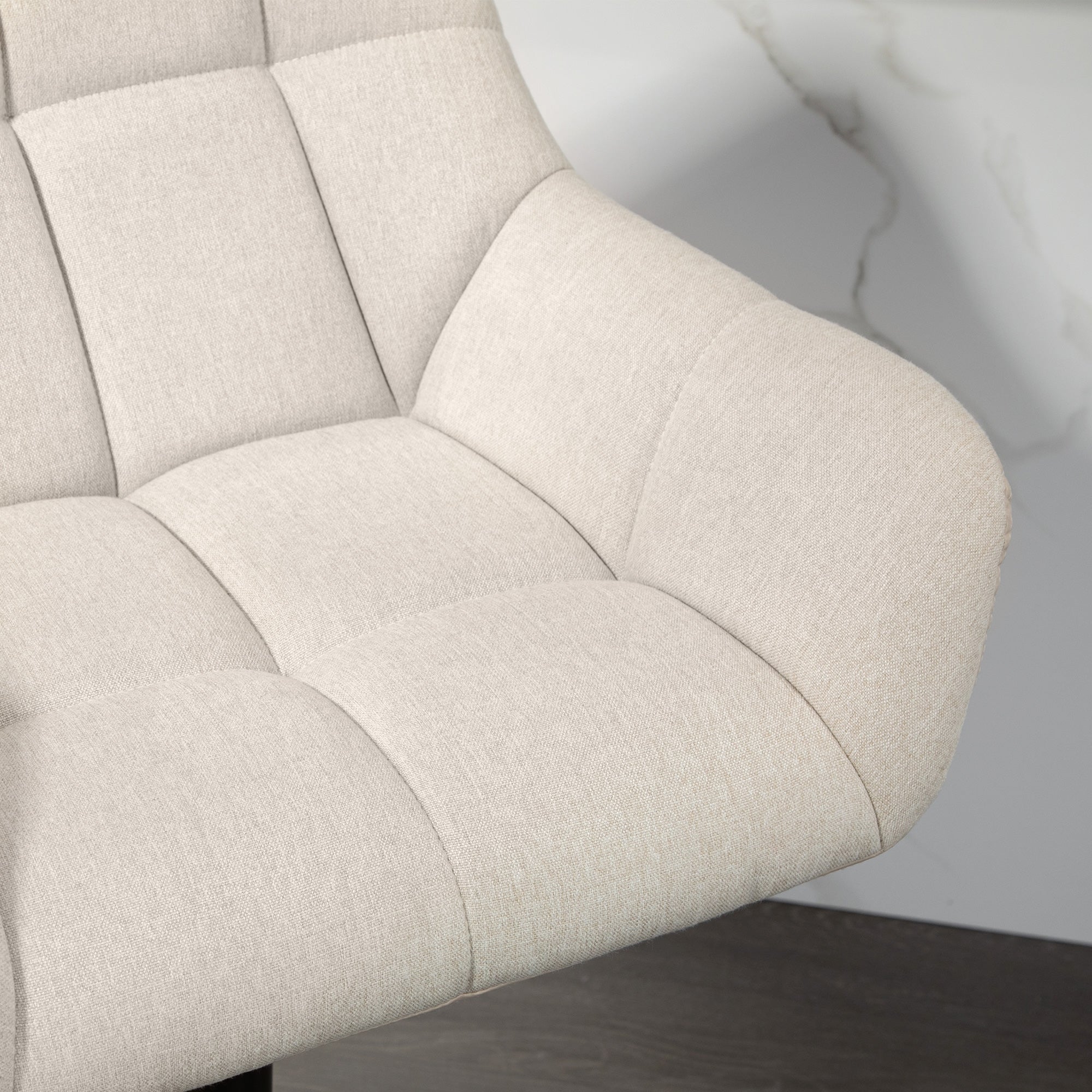 HOMCOM Adjustable Bar Stools Set of 2, Swivel Tufted Linen Fabric Barstools with Footrest and Armrests, Bar Chairs for Kitchen Counter and Dining Room, Cream White