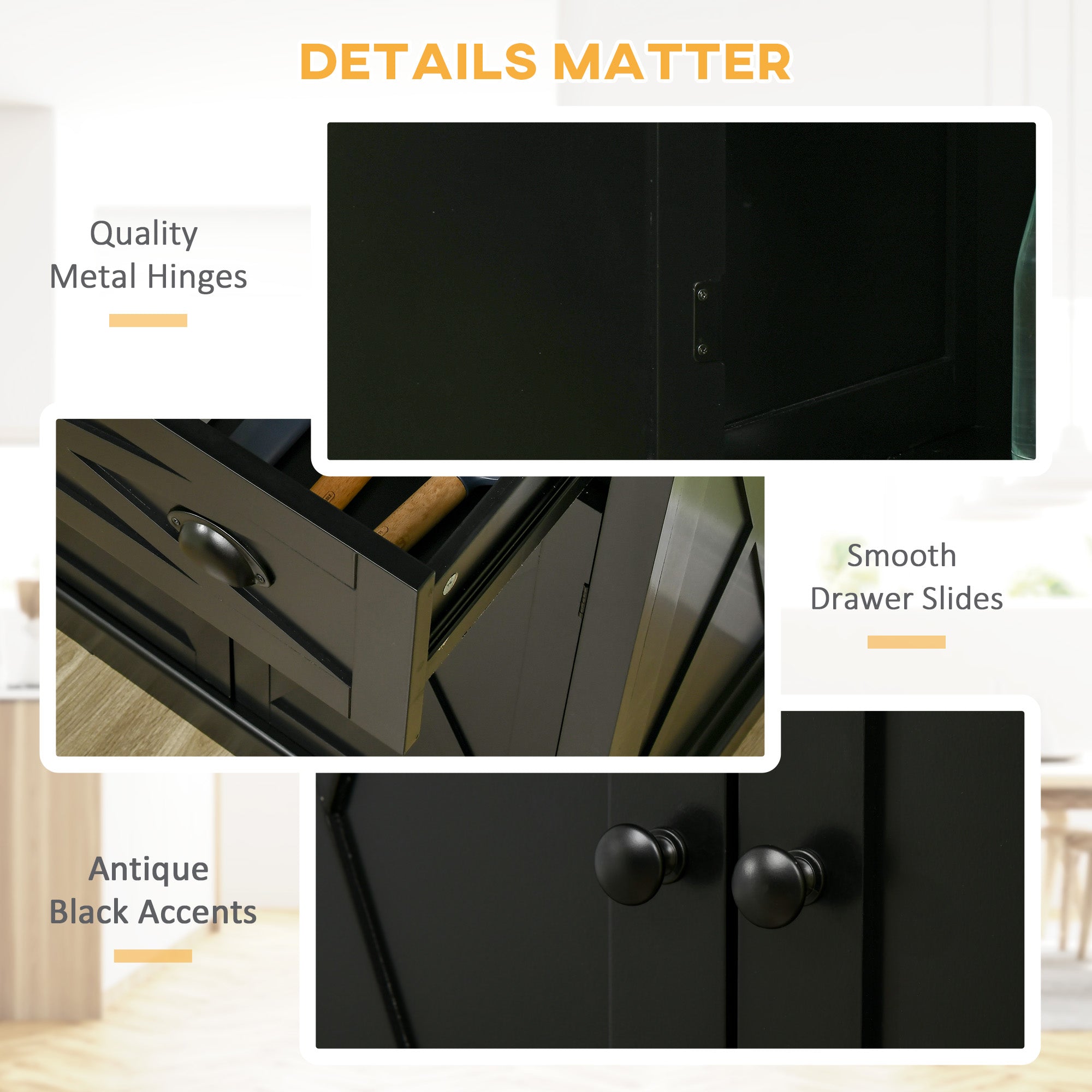 72" Kitchen Pantry Storage Cabinet, Freestanding Cupboard w/ 4 Doors & 2 Shelves, Black