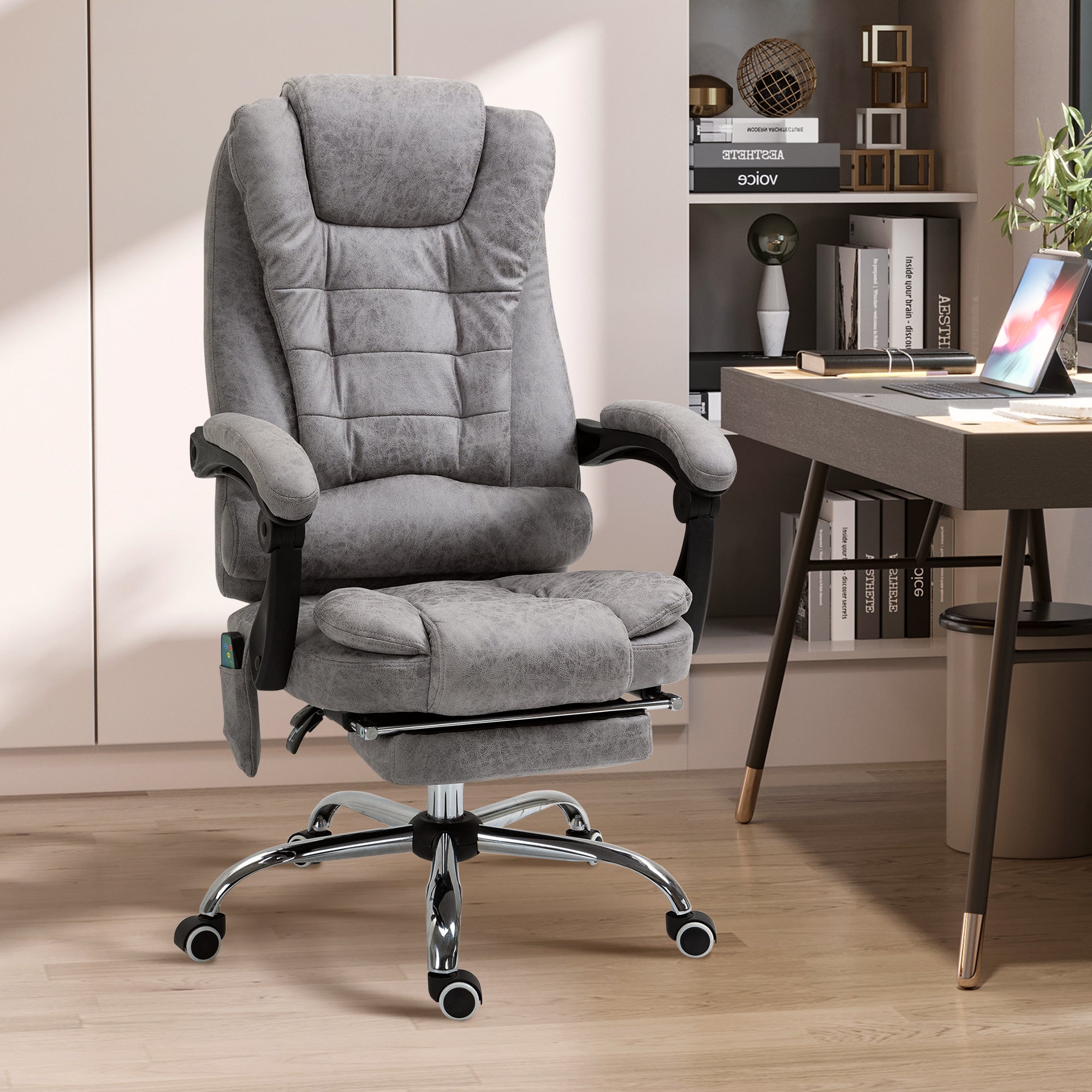 Vinsetto Heated 6 Points Vibration Massage Executive Office Chair Adjustable Swivel Ergonomic High Back Desk Chair Recliner with Footrest Grey