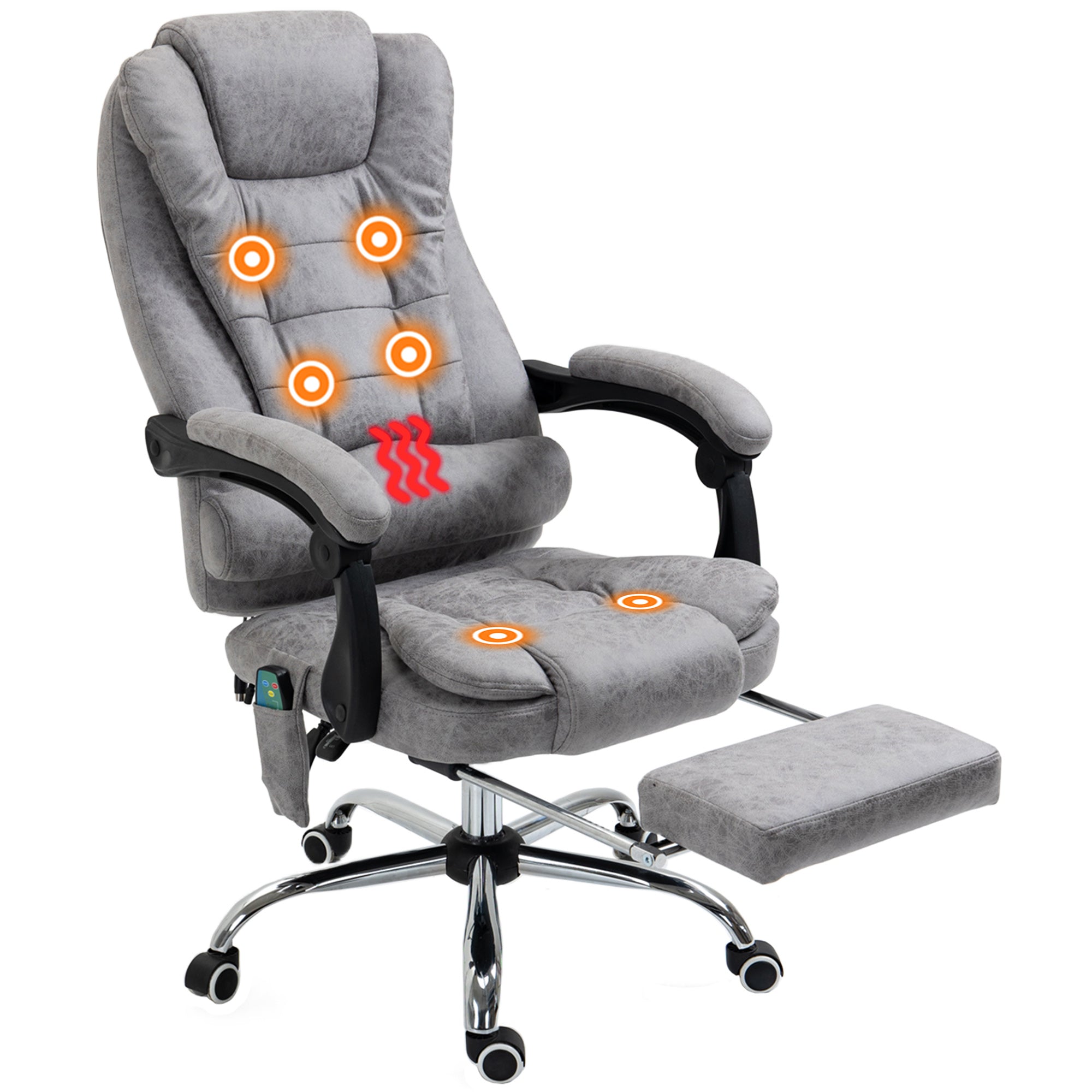 Vinsetto Heated 6 Points Vibration Massage Executive Office Chair Adjustable Swivel Ergonomic High Back Desk Chair Recliner with Footrest Grey