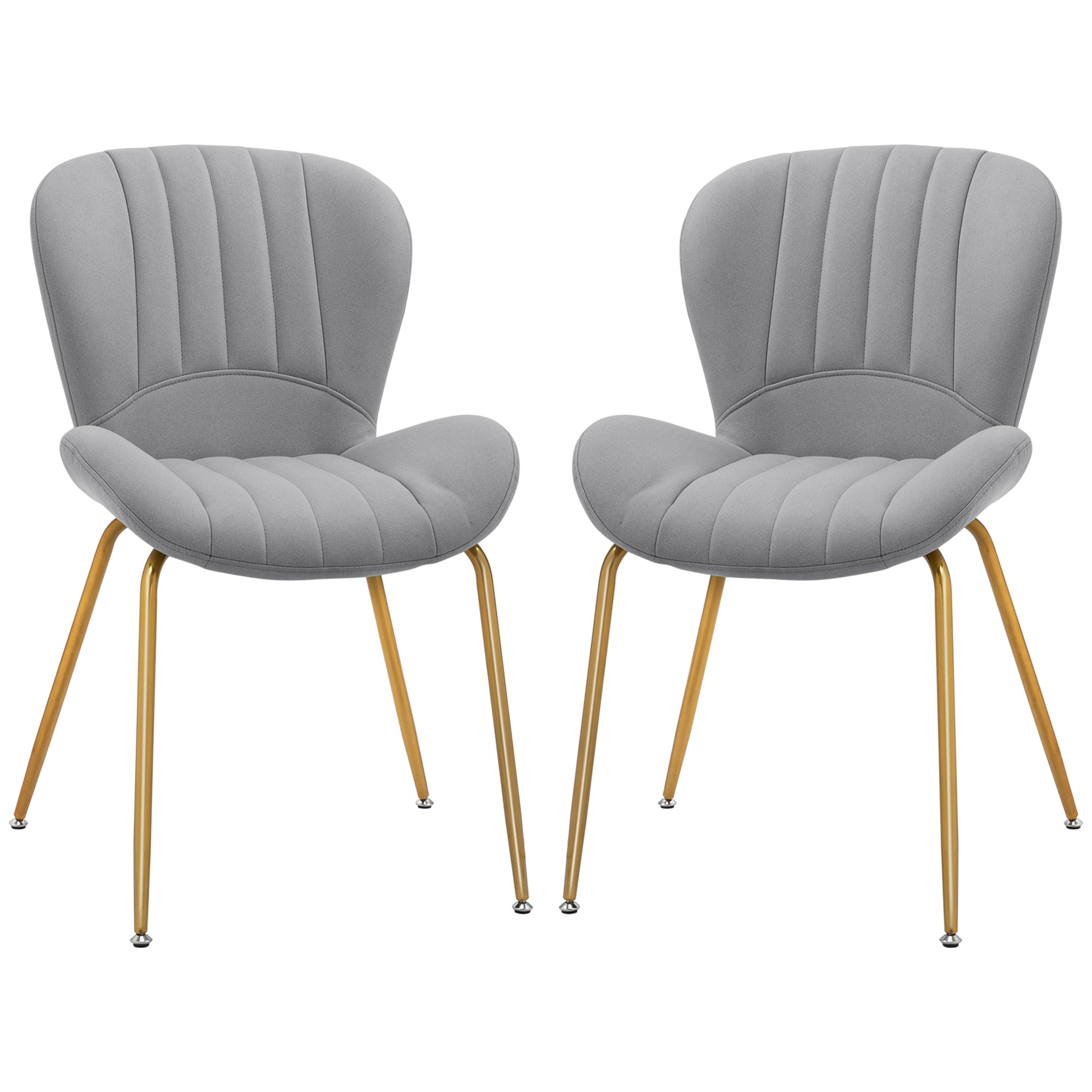 HOMCOM Upholstered Dining Chairs Set of 2, Modern Kitchen Chairs, Armless Accent Chairs with Backrest, Padded Seat and Steel Gold Legs, Grey
