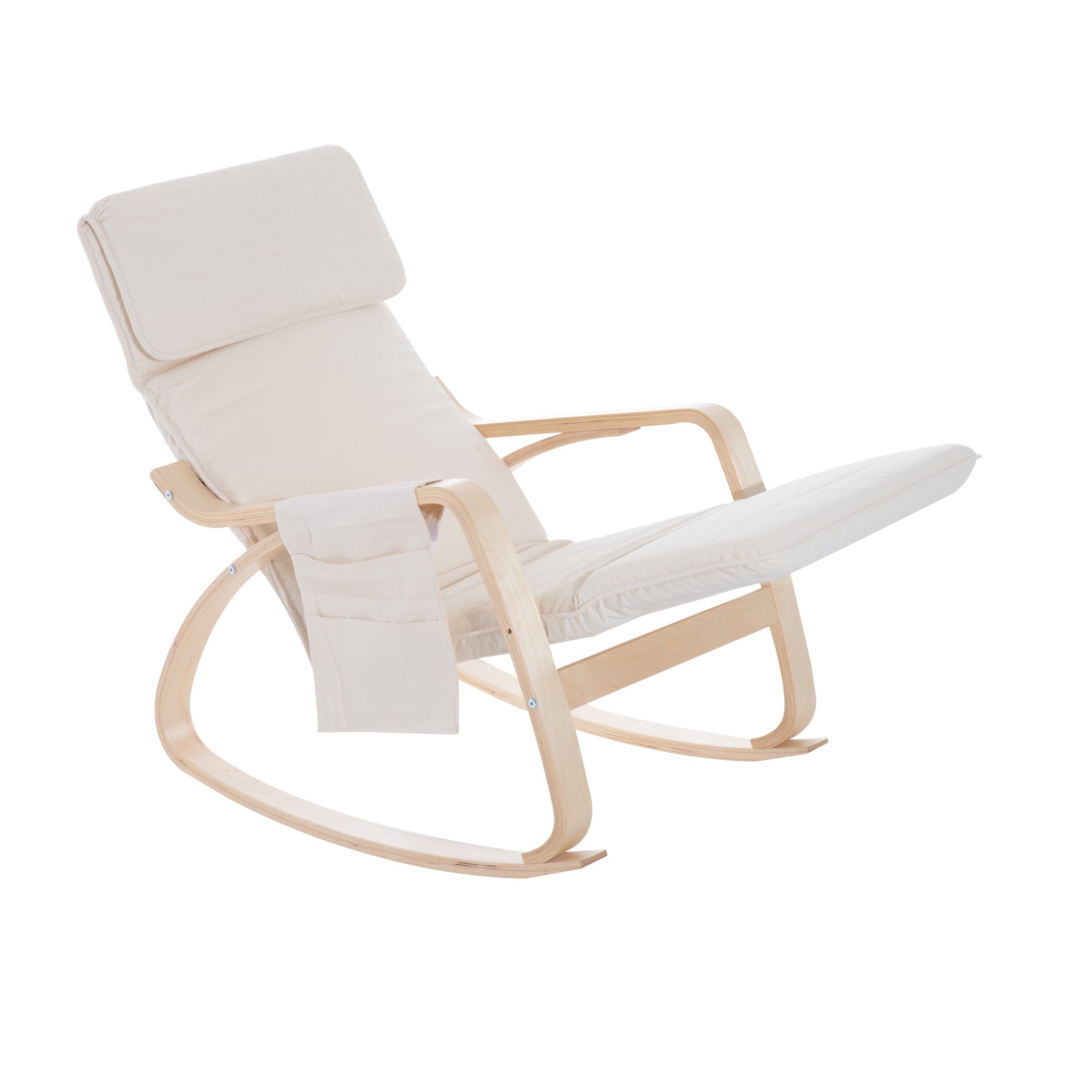 HOMCOM Rocking Lounge Chair Recliner Relaxation Lounging Relaxing Seat with Adjustable Footrest, Side Pocket and Pillow, Cream White