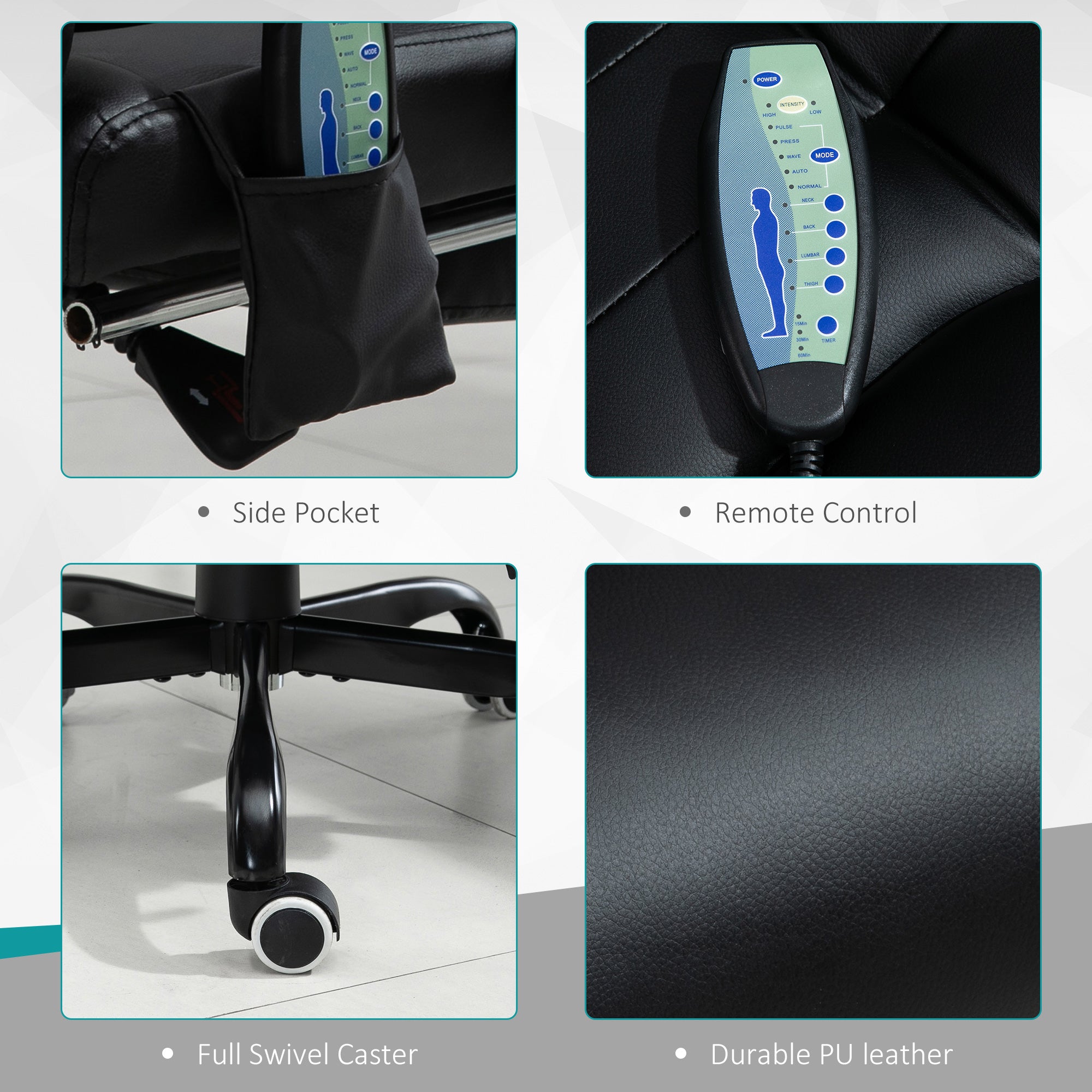 7-Point Massage Office Chair w/ Lumbar Support, Footrest & Adjustable Height, Black