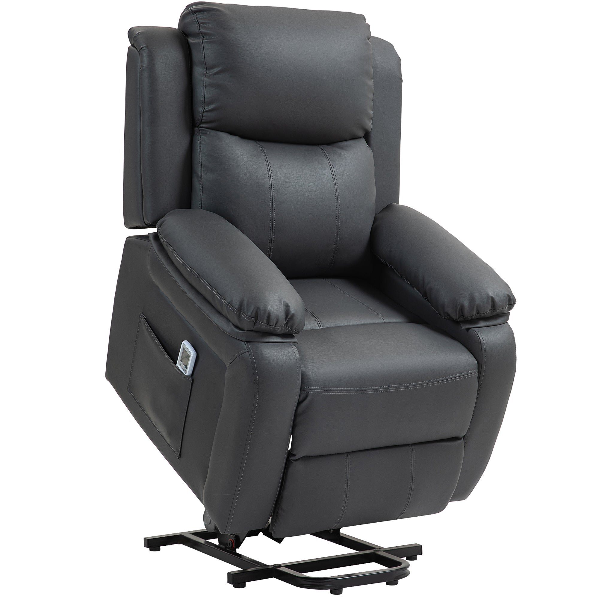 Riser and Recliner Chair with Vibration Massage, PU Leather Power Lift Chair for Elderly with Thick and High Back, Headrest, Removable Armrests, Side Pockets, Electric Lift Armchair, Dark Grey