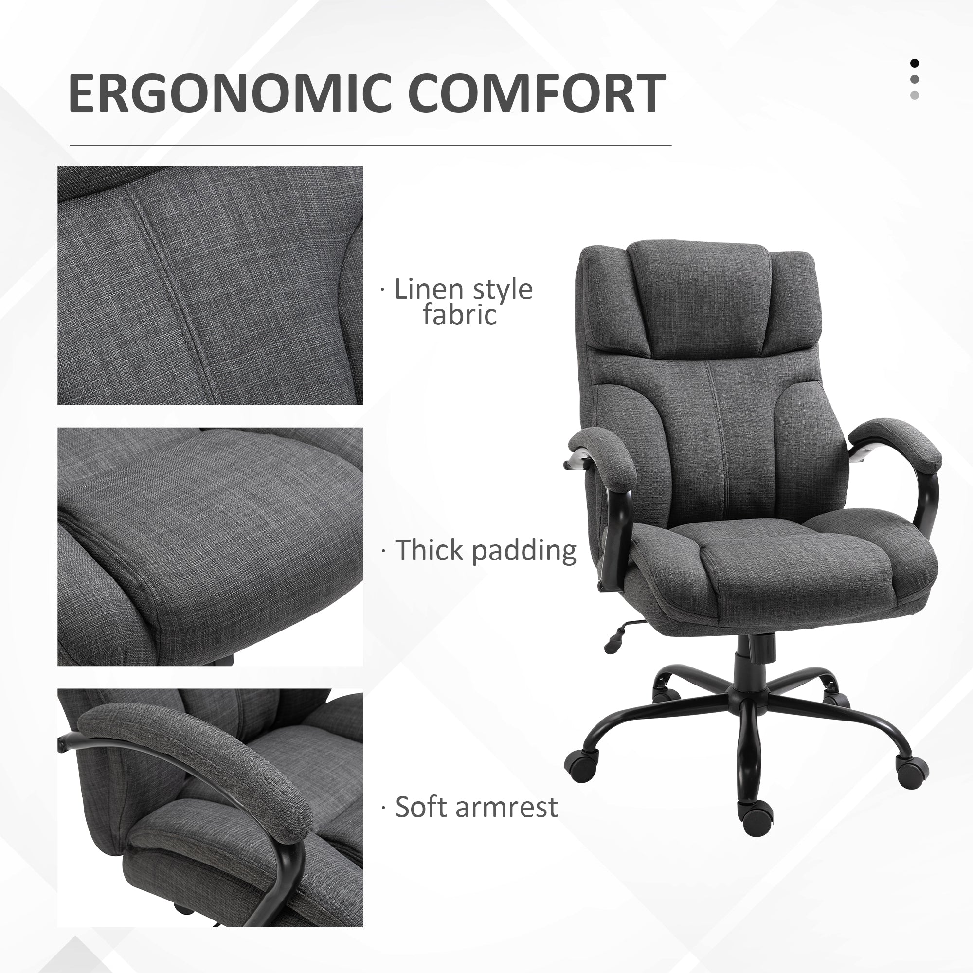 500lbs Ergonomic Executive Computer Chair w/ Adjustable Height & Linen Finish, Dark Grey