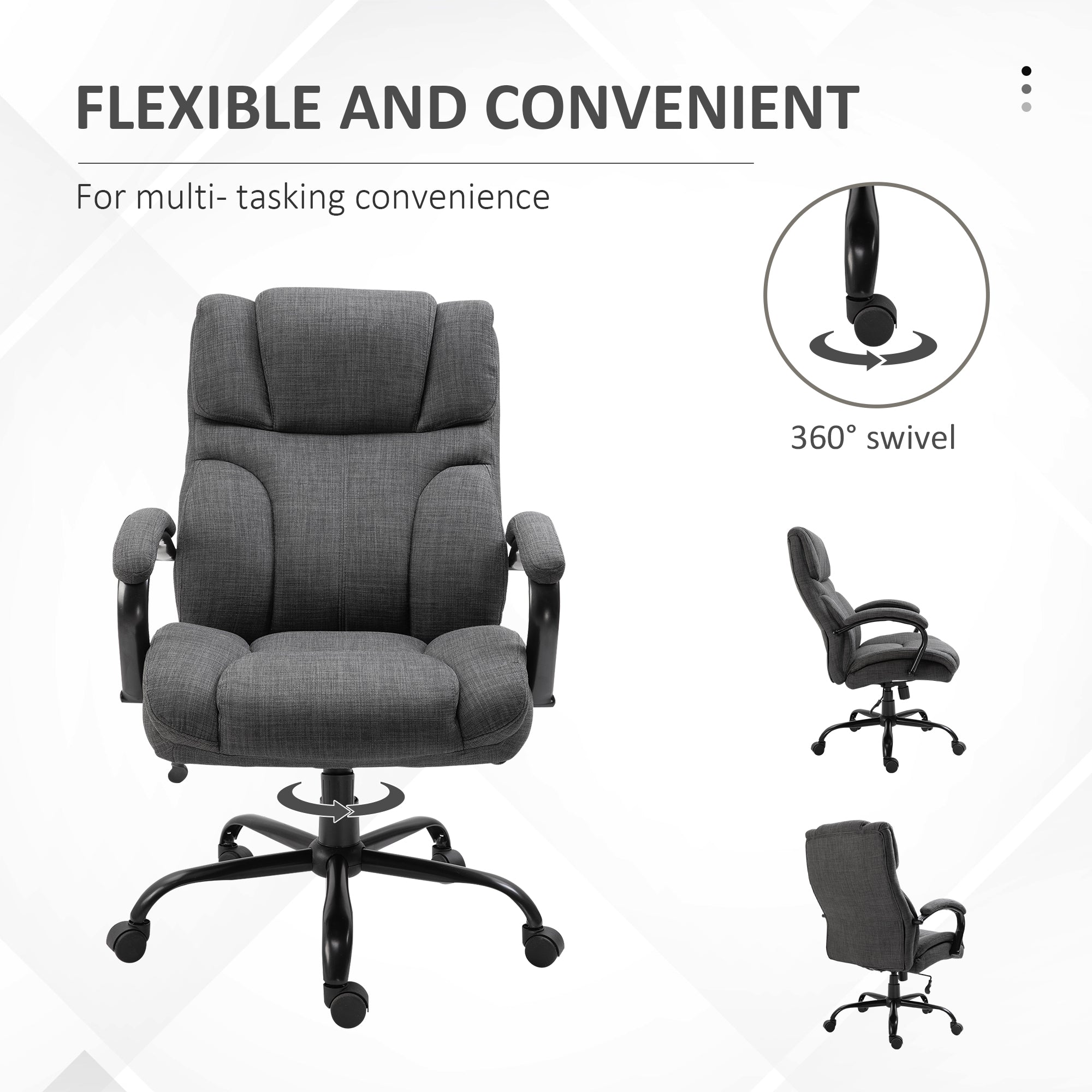 500lbs Ergonomic Executive Computer Chair w/ Adjustable Height & Linen Finish, Dark Grey